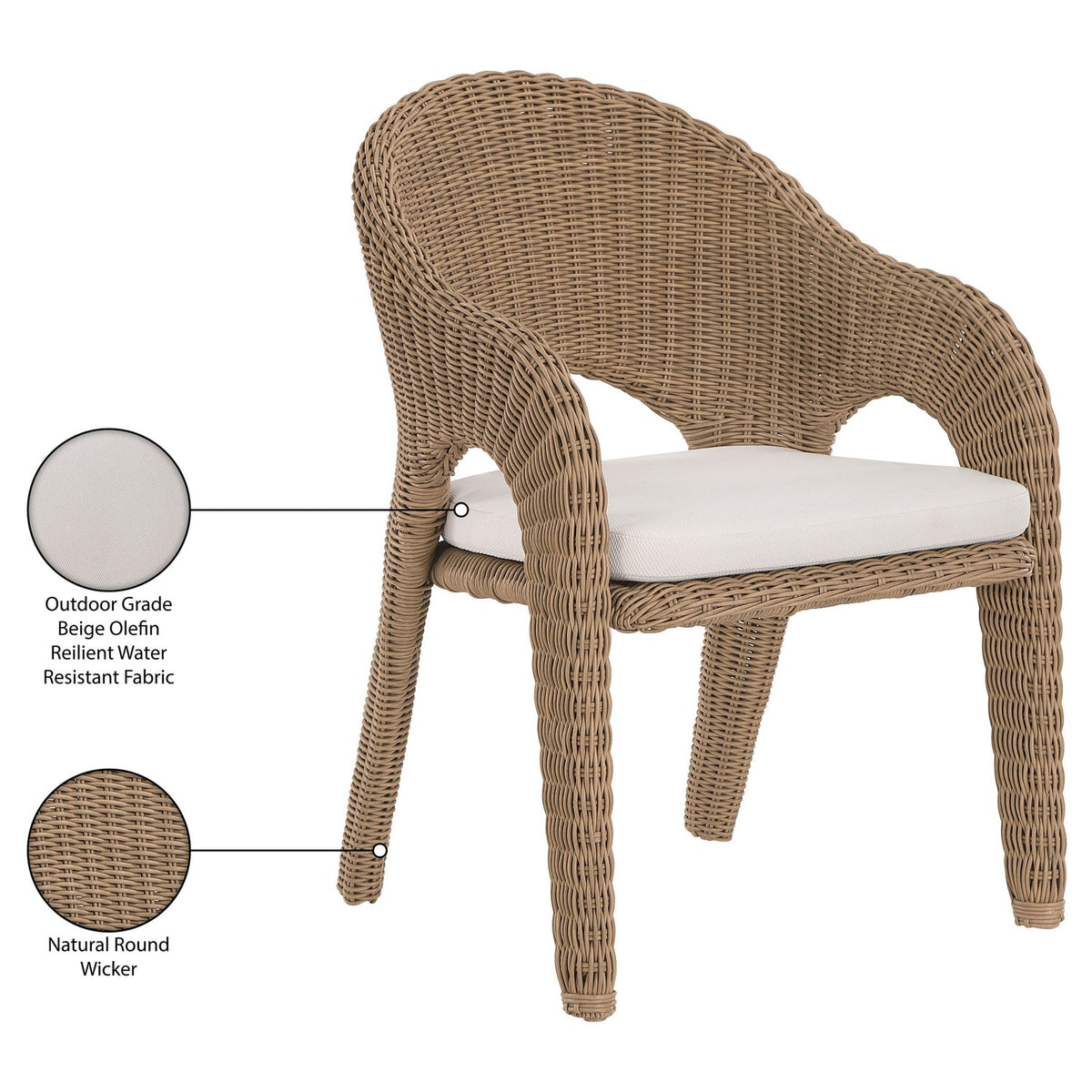 Seacrest Natural Olefin Water Resistant Fabric And Wicker Outdoor Patio Dining Chair
