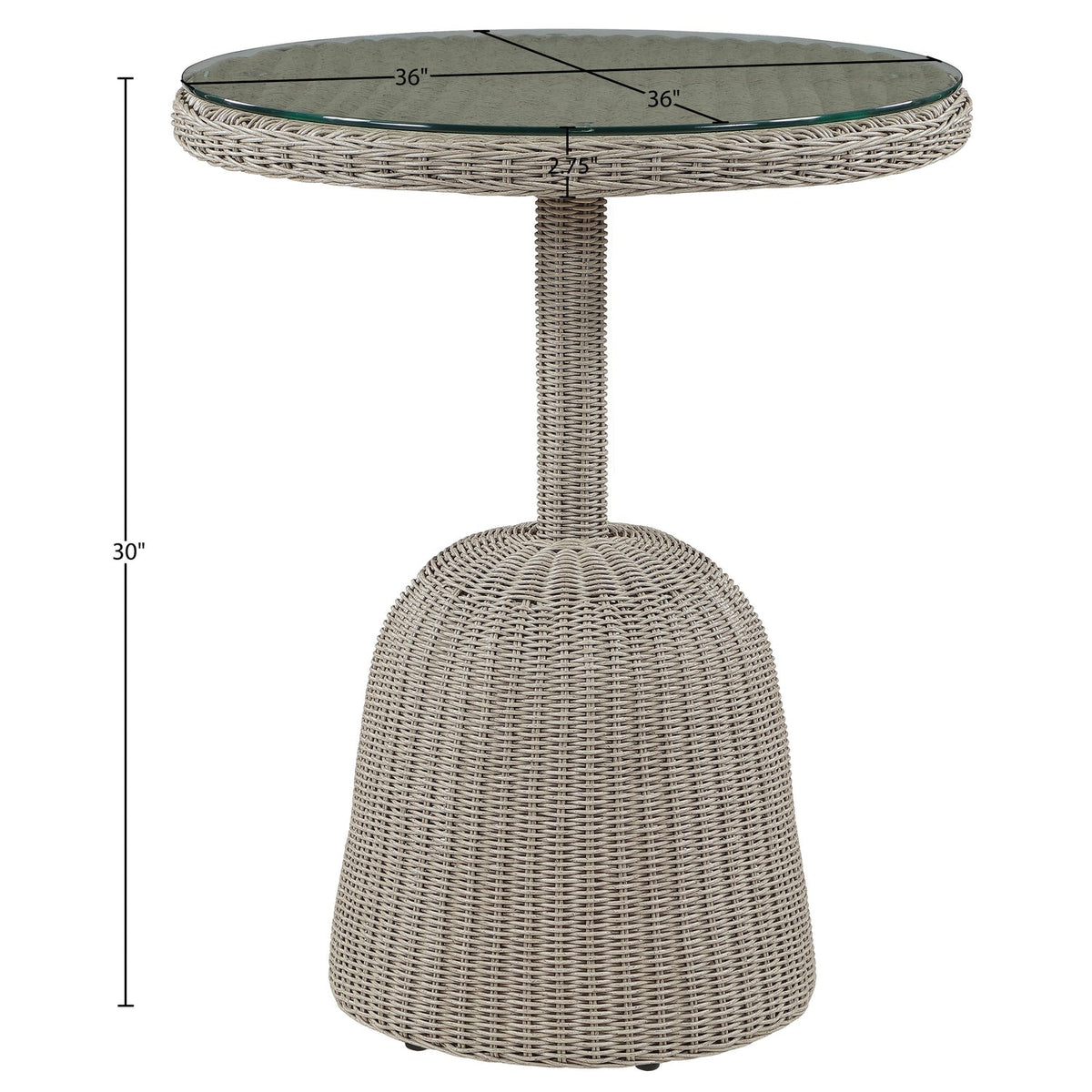 Seacrest 36in Taupe Tempered Glass Top And Wicker Outdoor Patio Counter Table