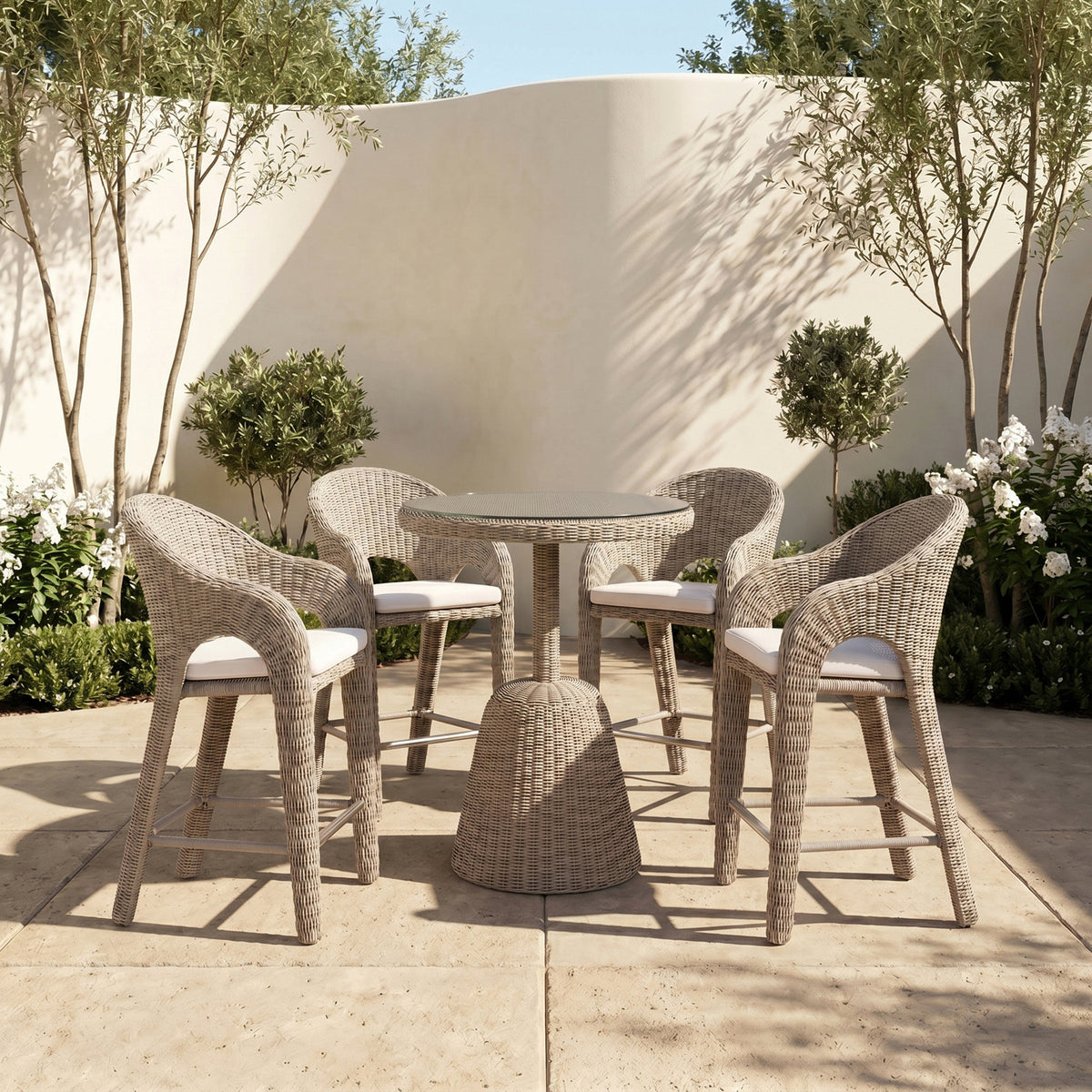 Seacrest 36in Taupe Tempered Glass Top And Wicker Outdoor Patio Counter Table