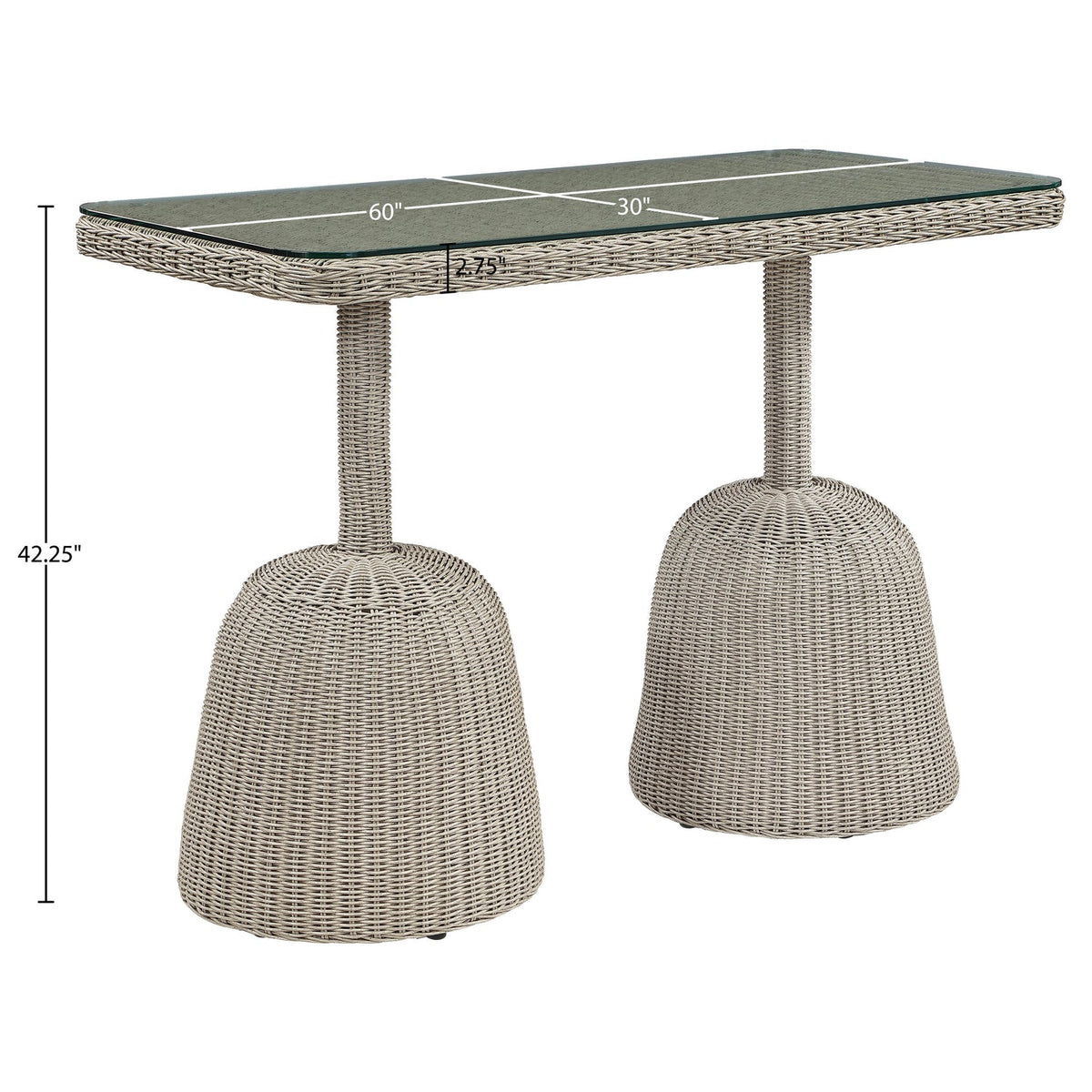 Seacrest 60in Taupe Tempered Glass Top And Wicker Outdoor Patio Bar Table