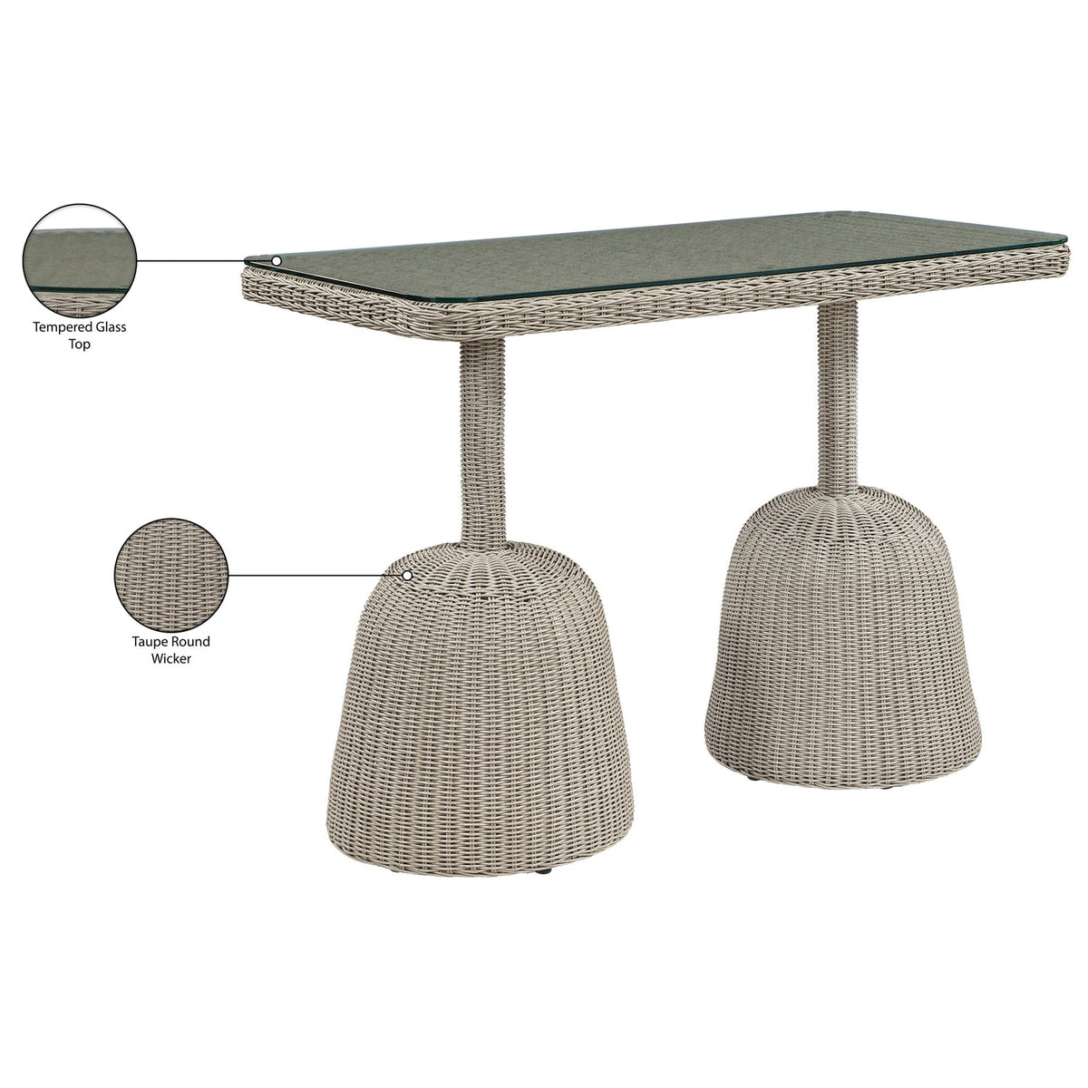 Seacrest 60in Taupe Tempered Glass Top And Wicker Outdoor Patio Bar Table