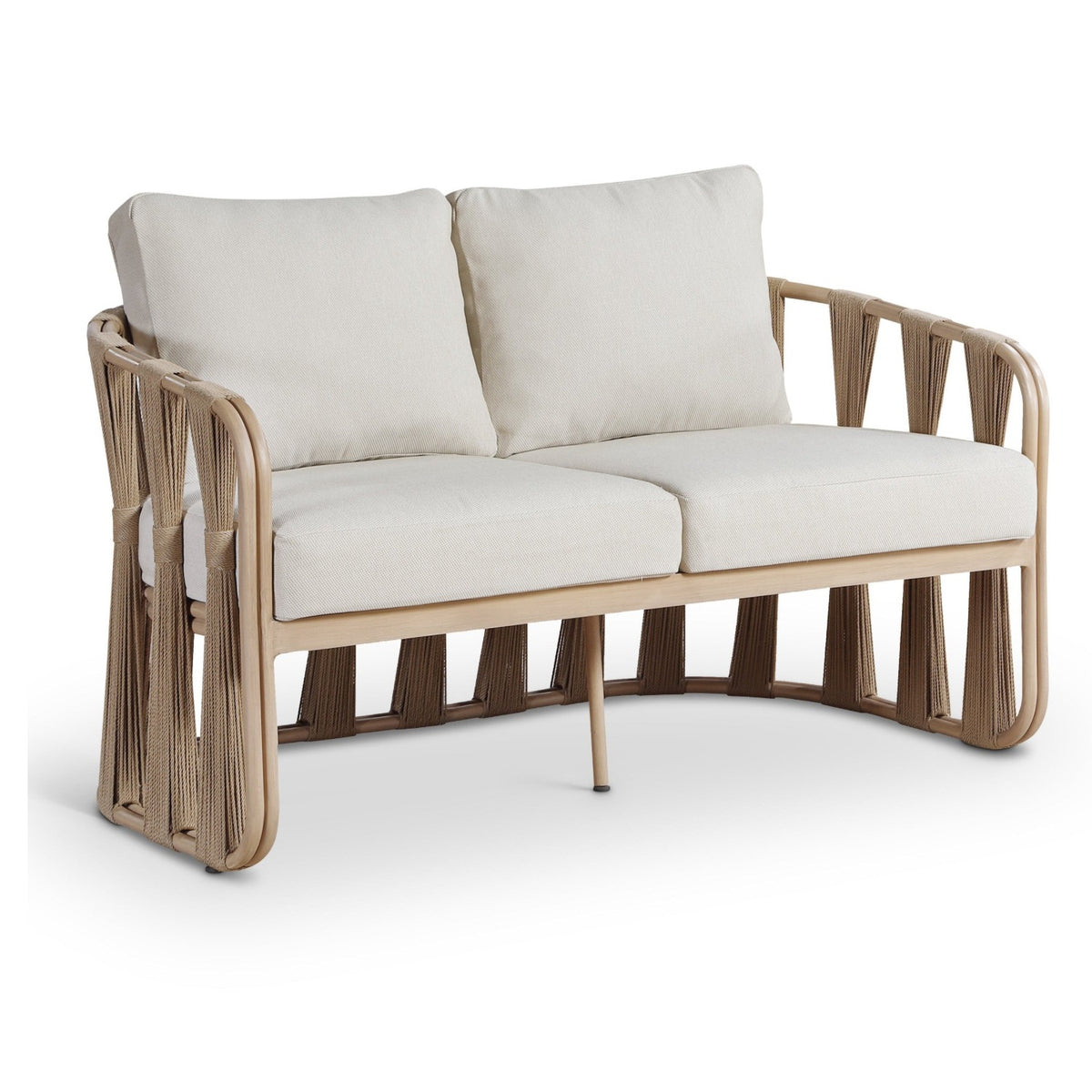 San Pietro 60.5" Beige Water Resilient Fabric Upholstered Outdoor Patio Loveseat in beige olefin, primary product view