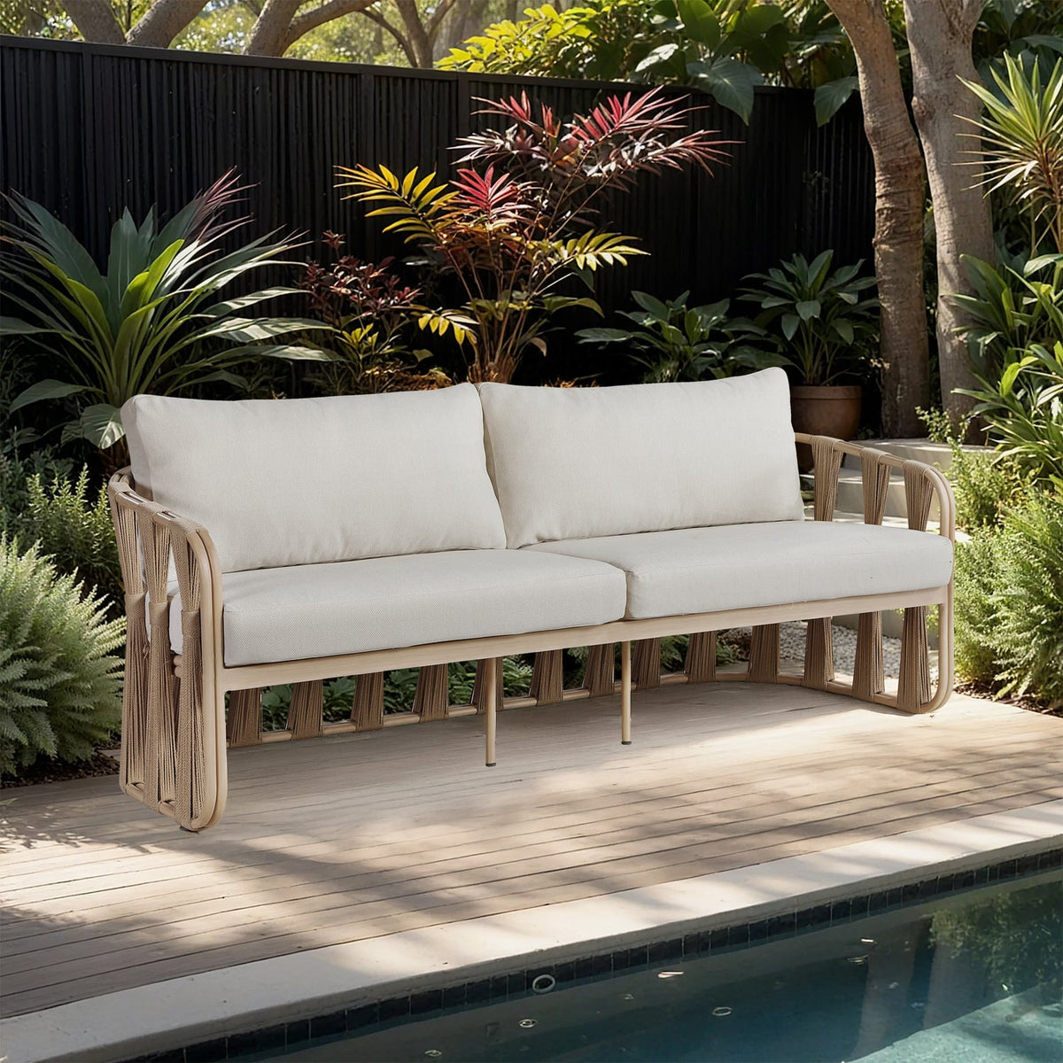 San Pietro 905in Beige Water Resilient Fabric Upholstered Outdoor Patio Sofa
