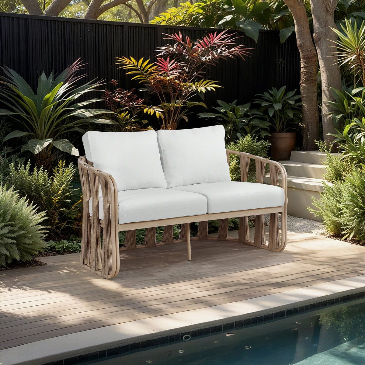 San Pietro 6 05in Cream Water Resilient Fabric Upholstered Outdoor Patio Loveseat