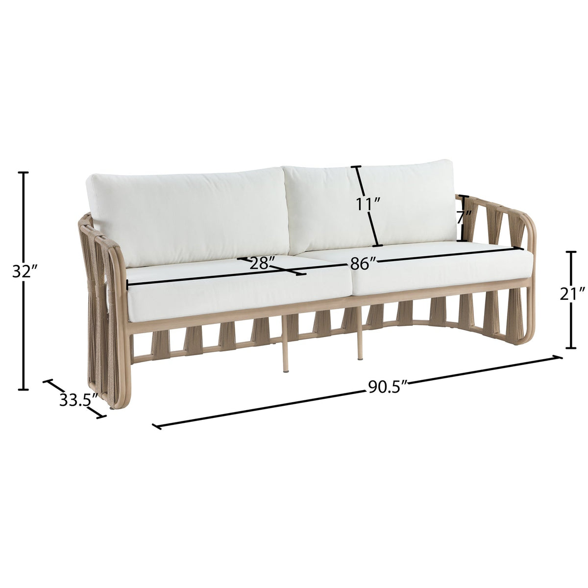 San Pietro 905in Cream Water Resilient Fabric Upholstered Outdoor Patio Sofa