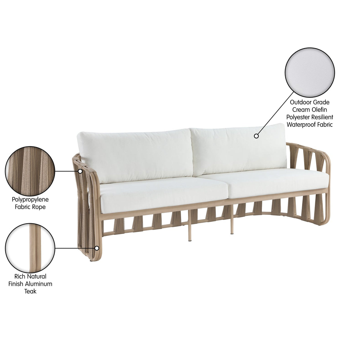 San Pietro 905in Cream Water Resilient Fabric Upholstered Outdoor Patio Sofa