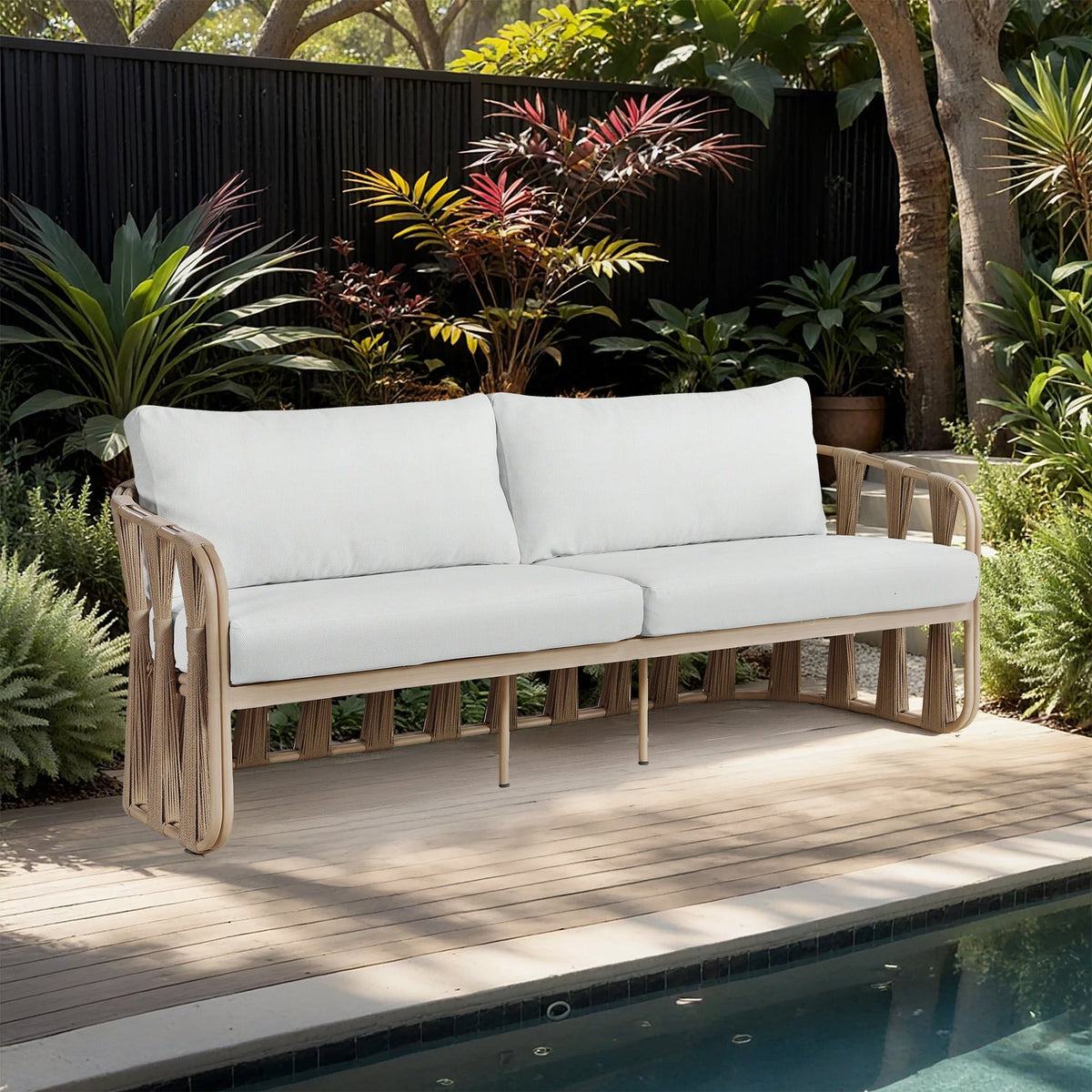 San Pietro 905in Cream Water Resilient Fabric Upholstered Outdoor Patio Sofa