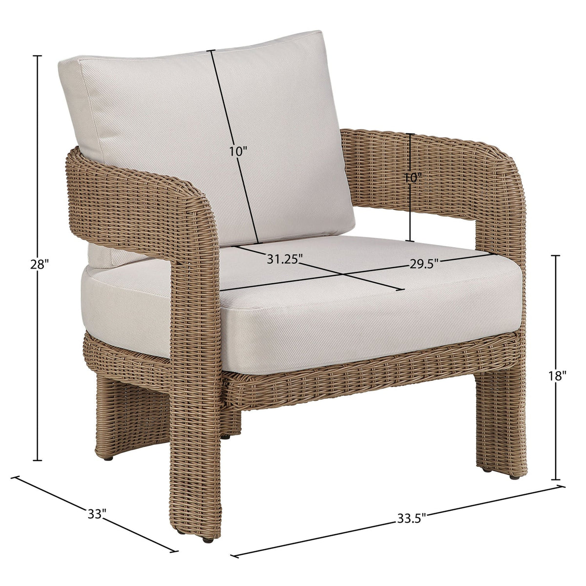 Sandbay Beige Olefin Water Resistant Fabric And Wicker Outdoor Patio Accent Chair