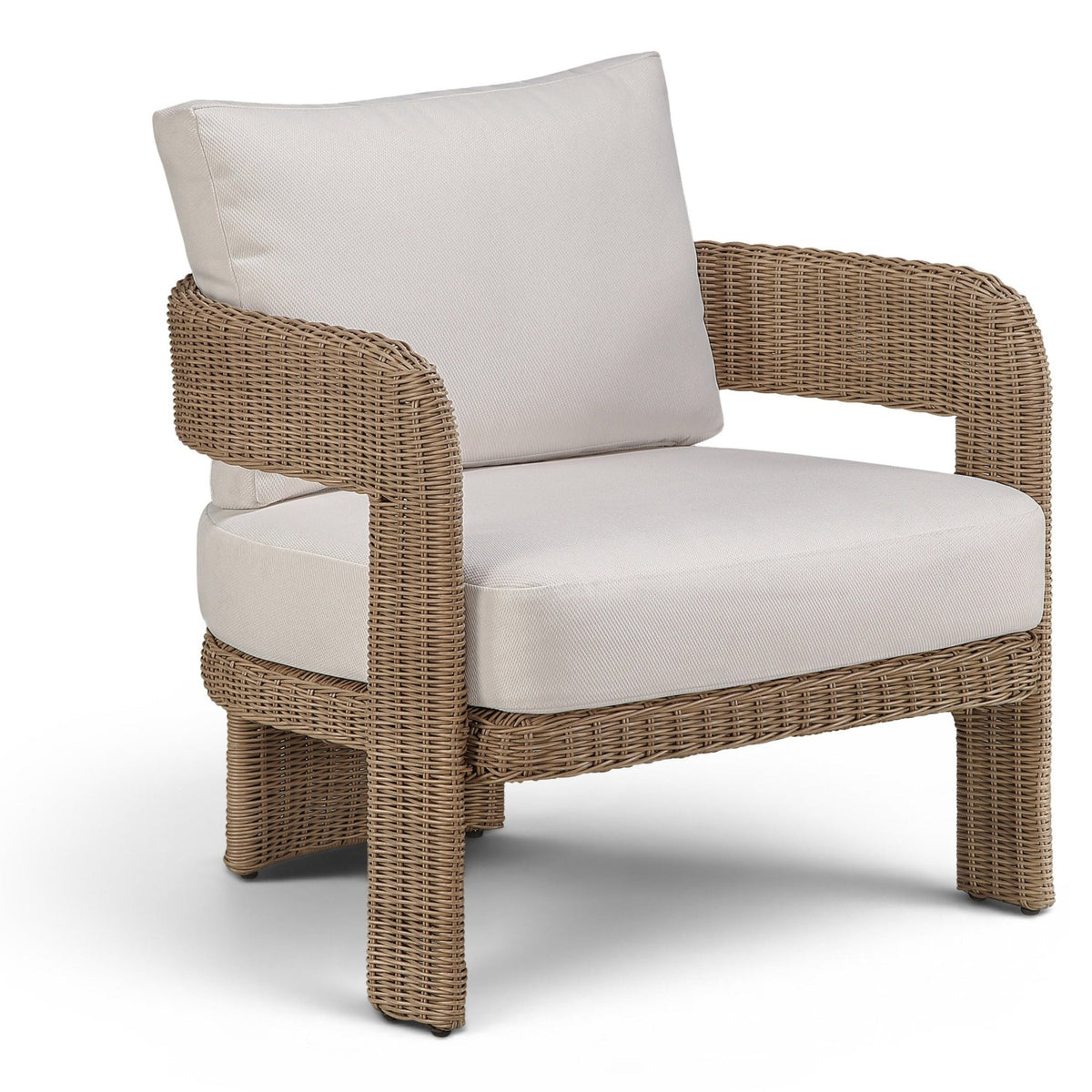 Sandbay Beige Olefin Fabric And Wicker Outdoor Patio Accent Chair in beige olefin and natural wicker, product view
