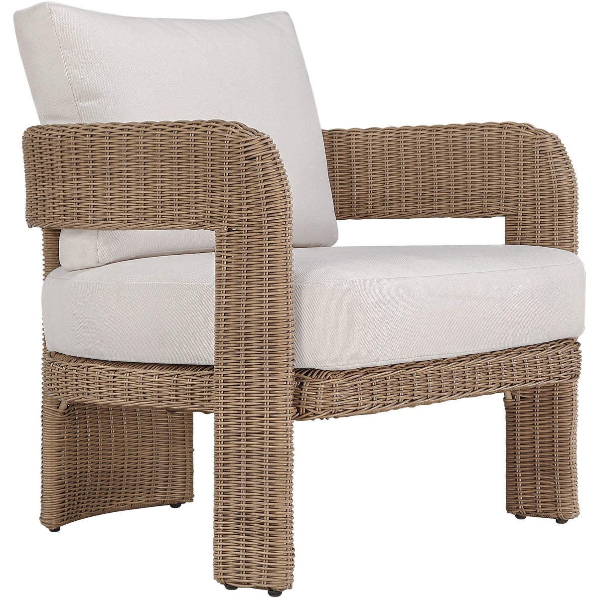 Sandbay Beige Olefin Water Resistant Fabric And Wicker Outdoor Patio Accent Chair