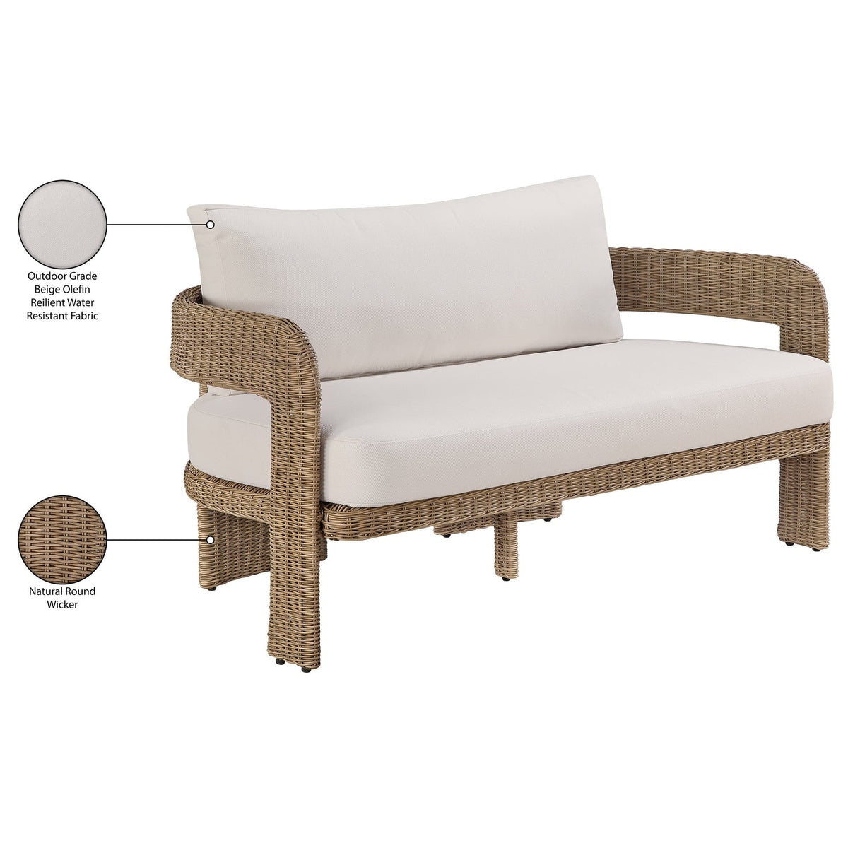 Sandbay 61.5in Beige Olefin Water Resistant Fabric And Wicker Outdoor Patio Loveseat
