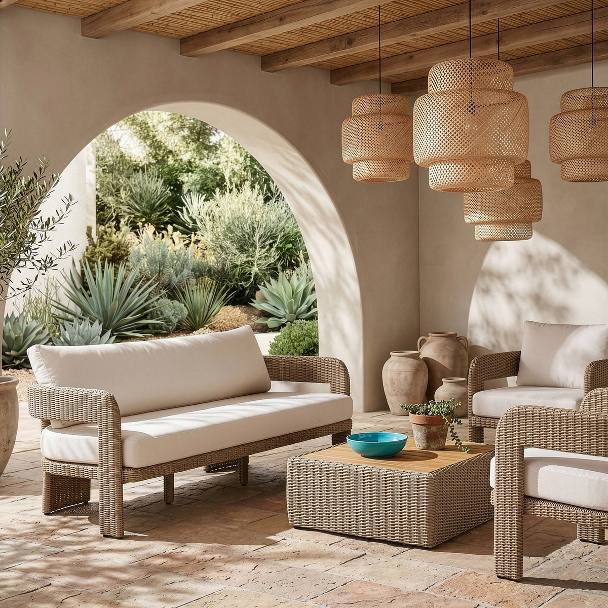 Sandbay 83.5in Beige Olefin Water Resistant Fabric And Wicker Outdoor Patio Sofa