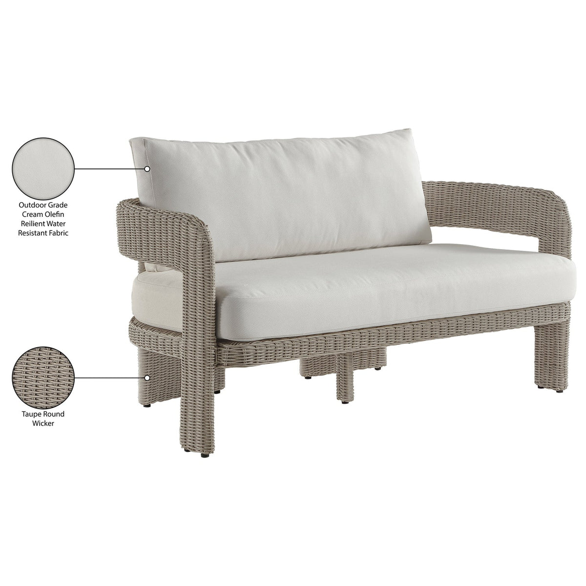 Sandbay 61.5in Cream Olefin Water Resistant Fabric And Wicker Outdoor Patio Loveseat