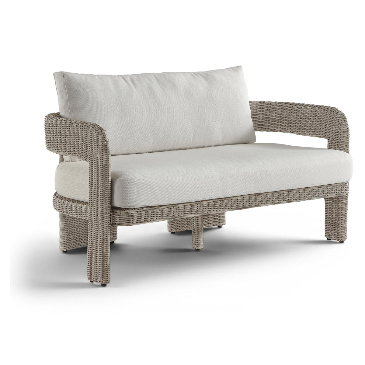Sandbay 61.5" Cream Olefin Water Resistant Fabric And Wicker Outdoor Patio Loveseat in cream olefin, primary product view