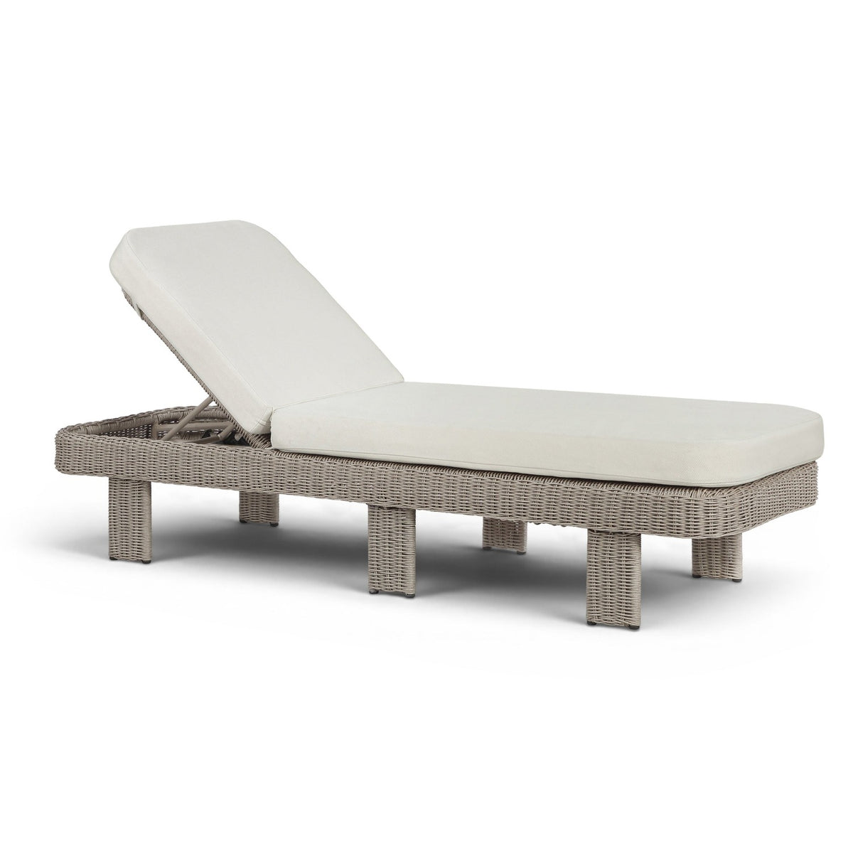 Sandbay Cream Olefin Fabric And Wicker Outdoor Patio Lounge Chair in cream olefin and taupe wicker, product view