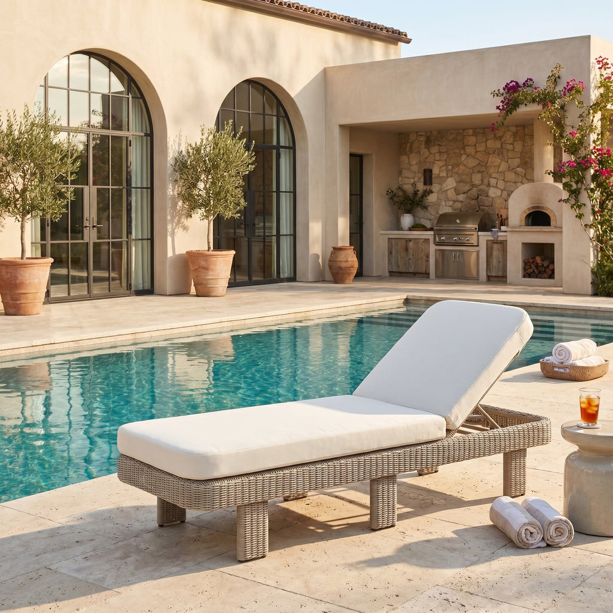 Sandbay Cream Olefin Water Resistant Fabric And Wicker Outdoor Patio Lounge Chair