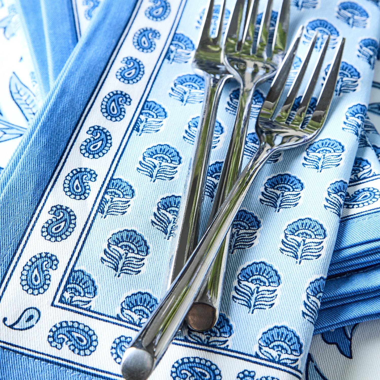 Chinoiserie Blue Block Print Cloth Napkin Set of 4