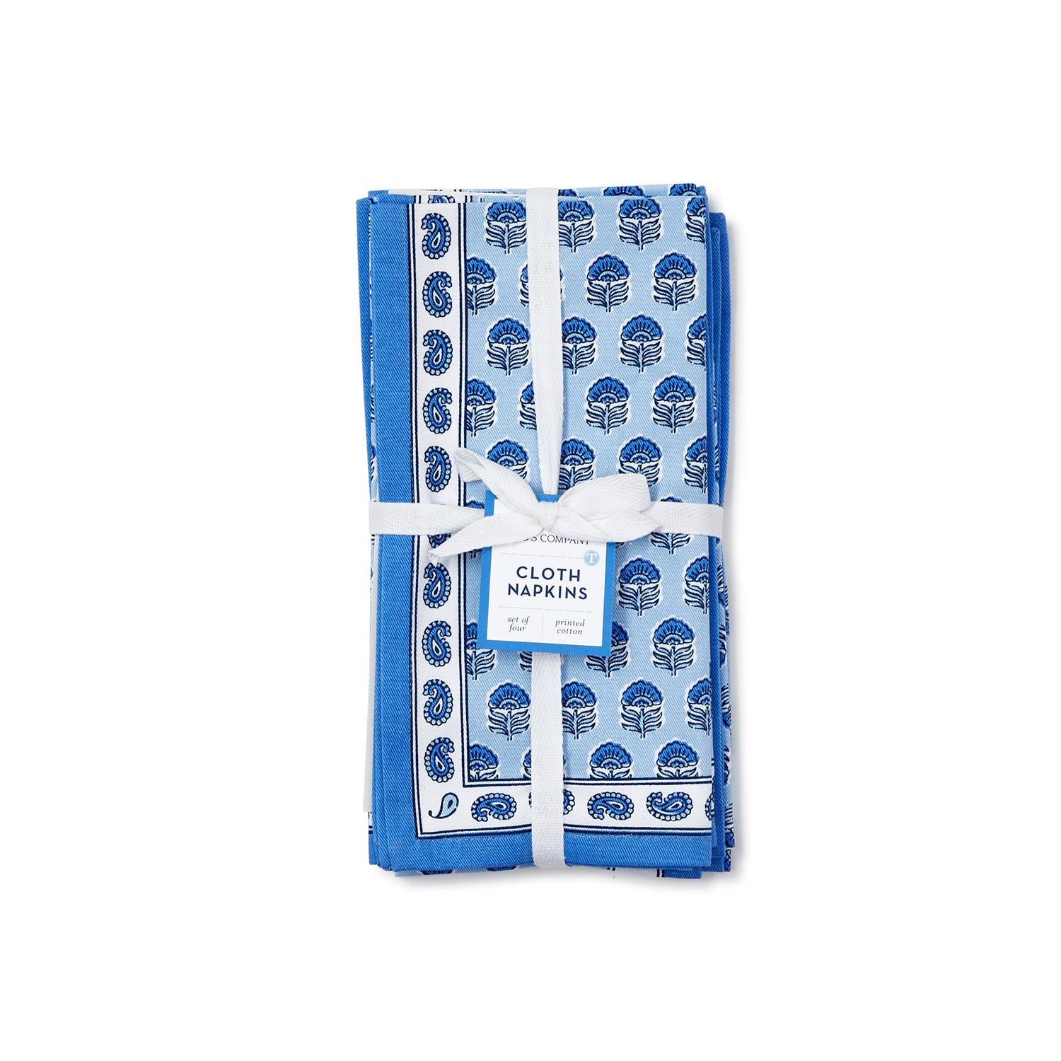 Chinoiserie Blue Block Print Cloth Napkin Set of 4