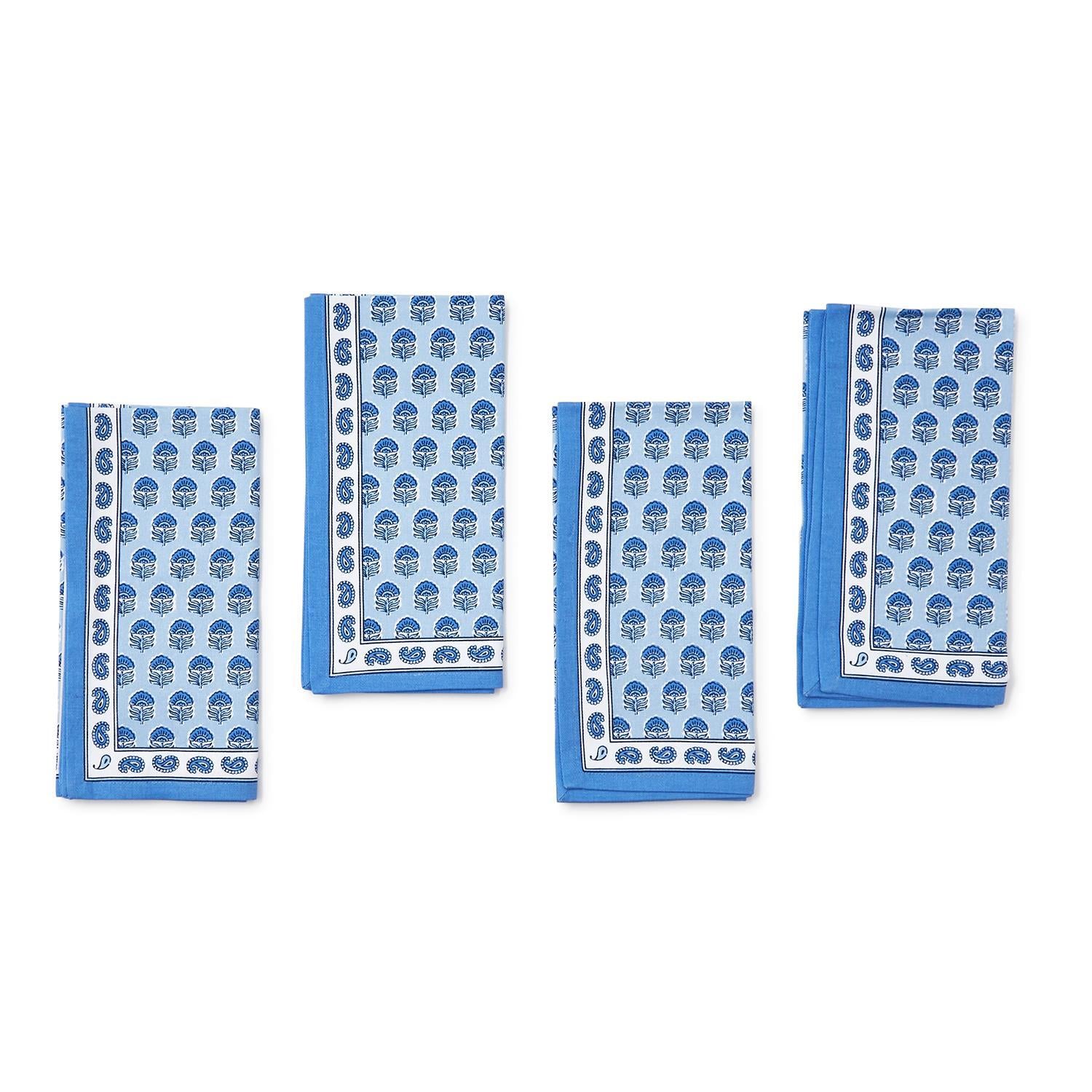 Chinoiserie Blue Block Print Cloth Napkin Set of 4