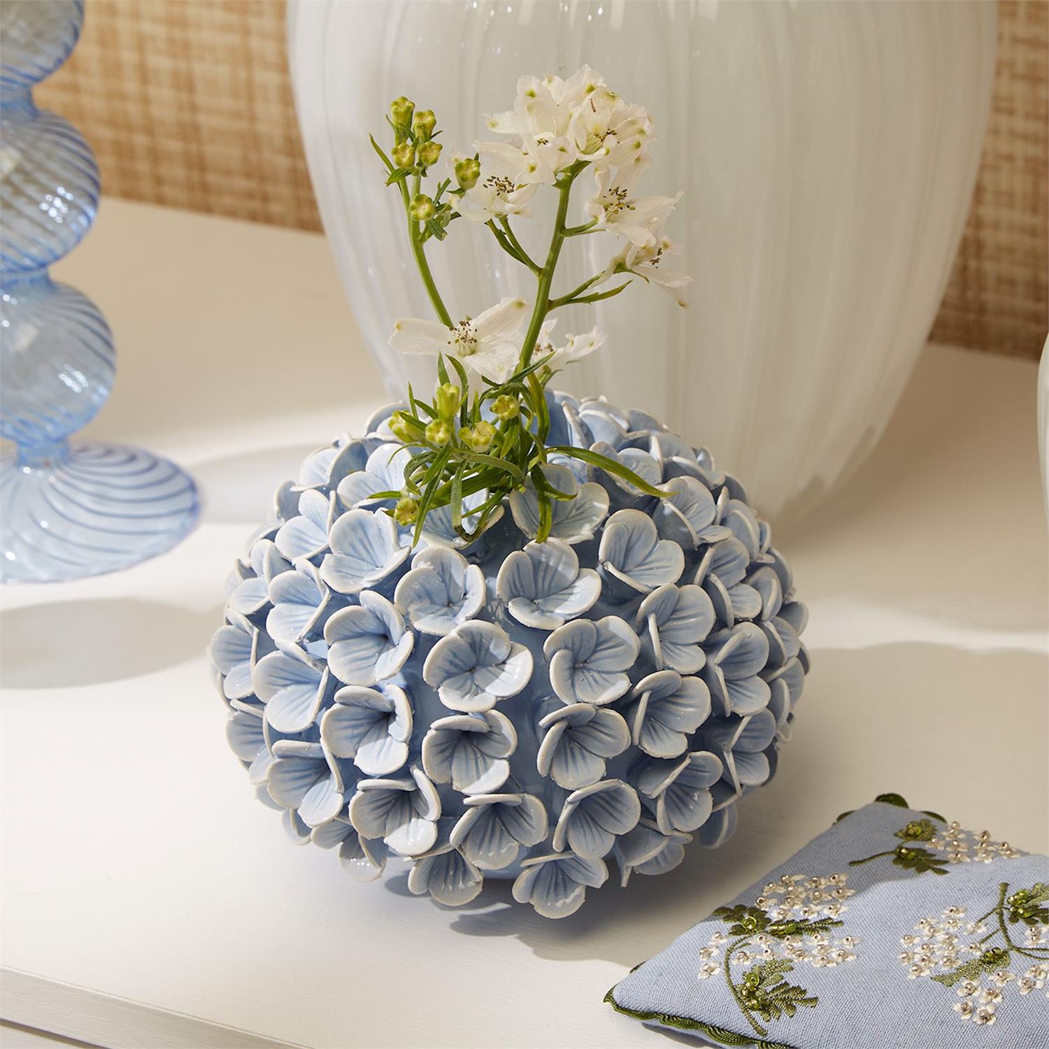 Hydrangea Flower Bud Vase/Taper Candle Holder Set of 2
