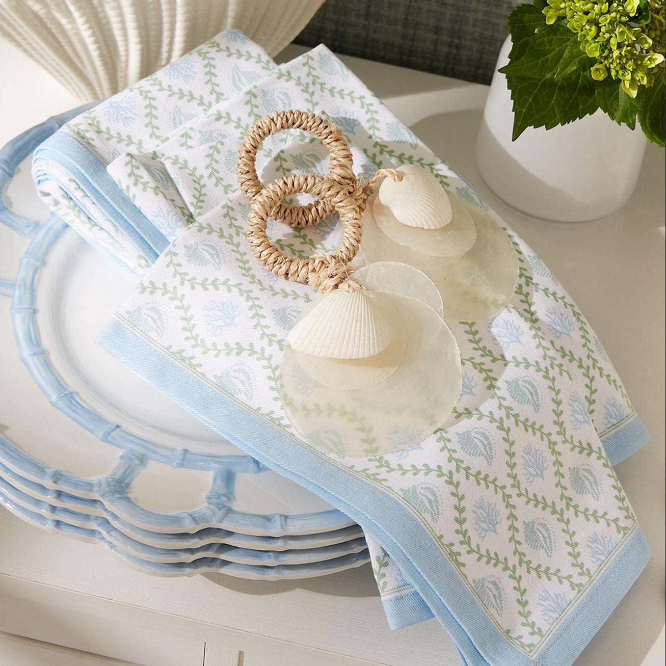 Coral Reef Block Print Cloth Napkin Set of 4