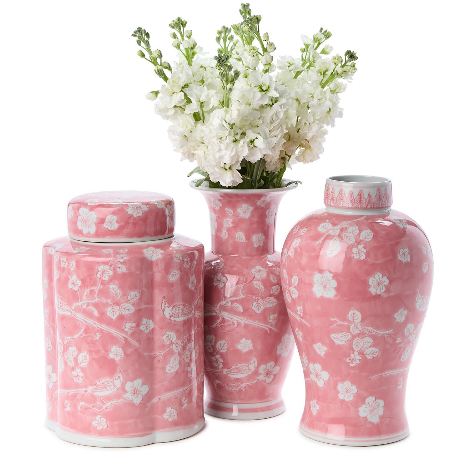 Pink Chinoiserie Vases/Jar Set of 3