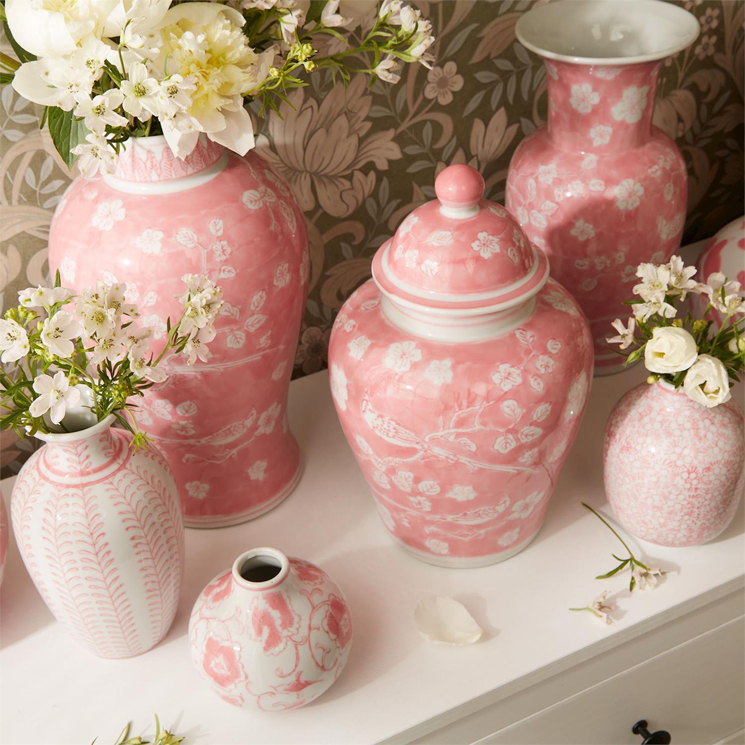 Pink Chinoiserie Vases/Jar Set of 3