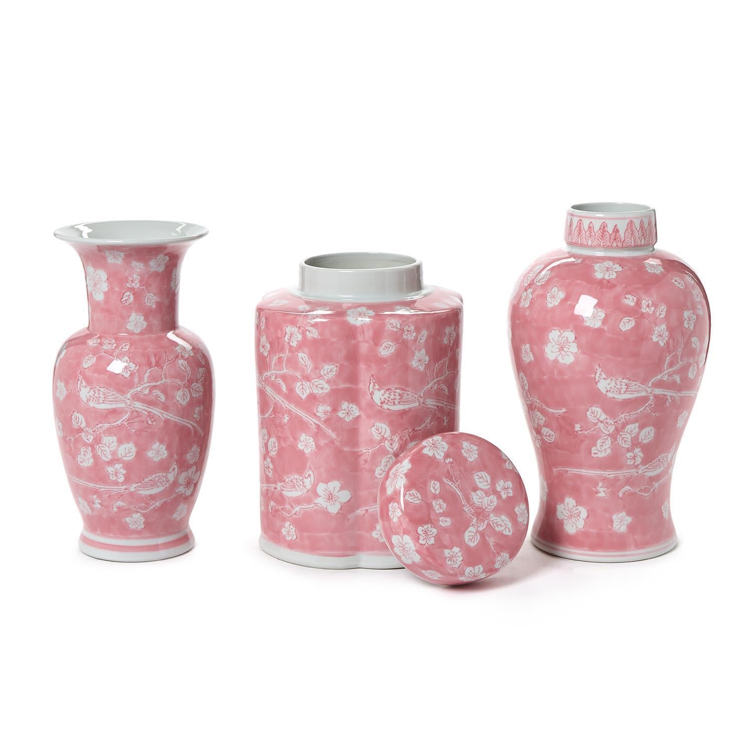 Pink Chinoiserie Vases/Jar Set of 3