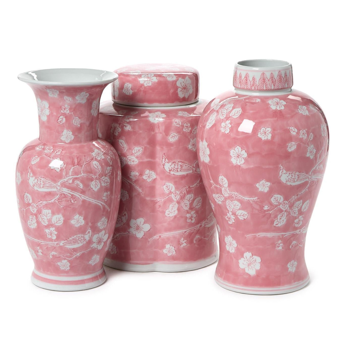 Pink Chinoiserie Vases/Jar Set of 3