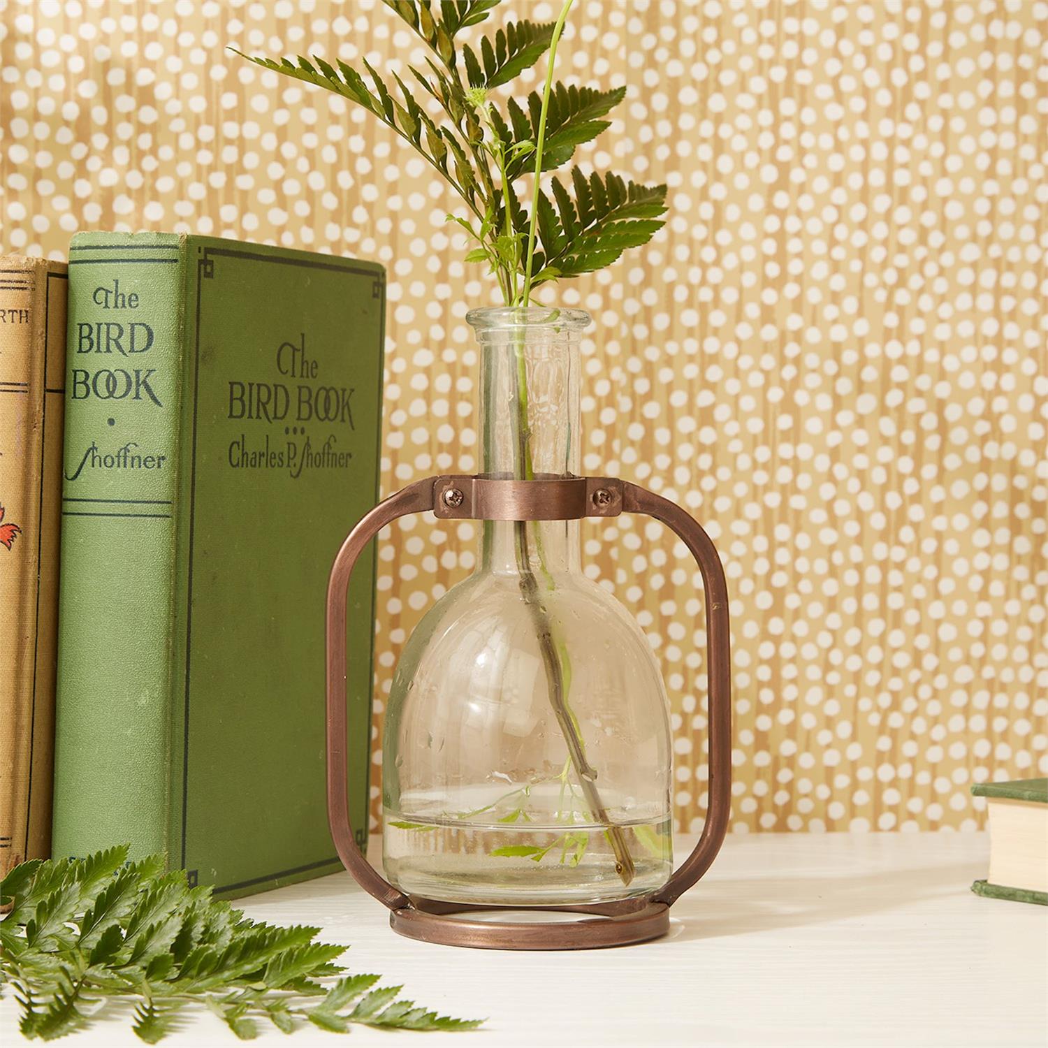 Glass Bottle Vase with Metal Stand Set of 3