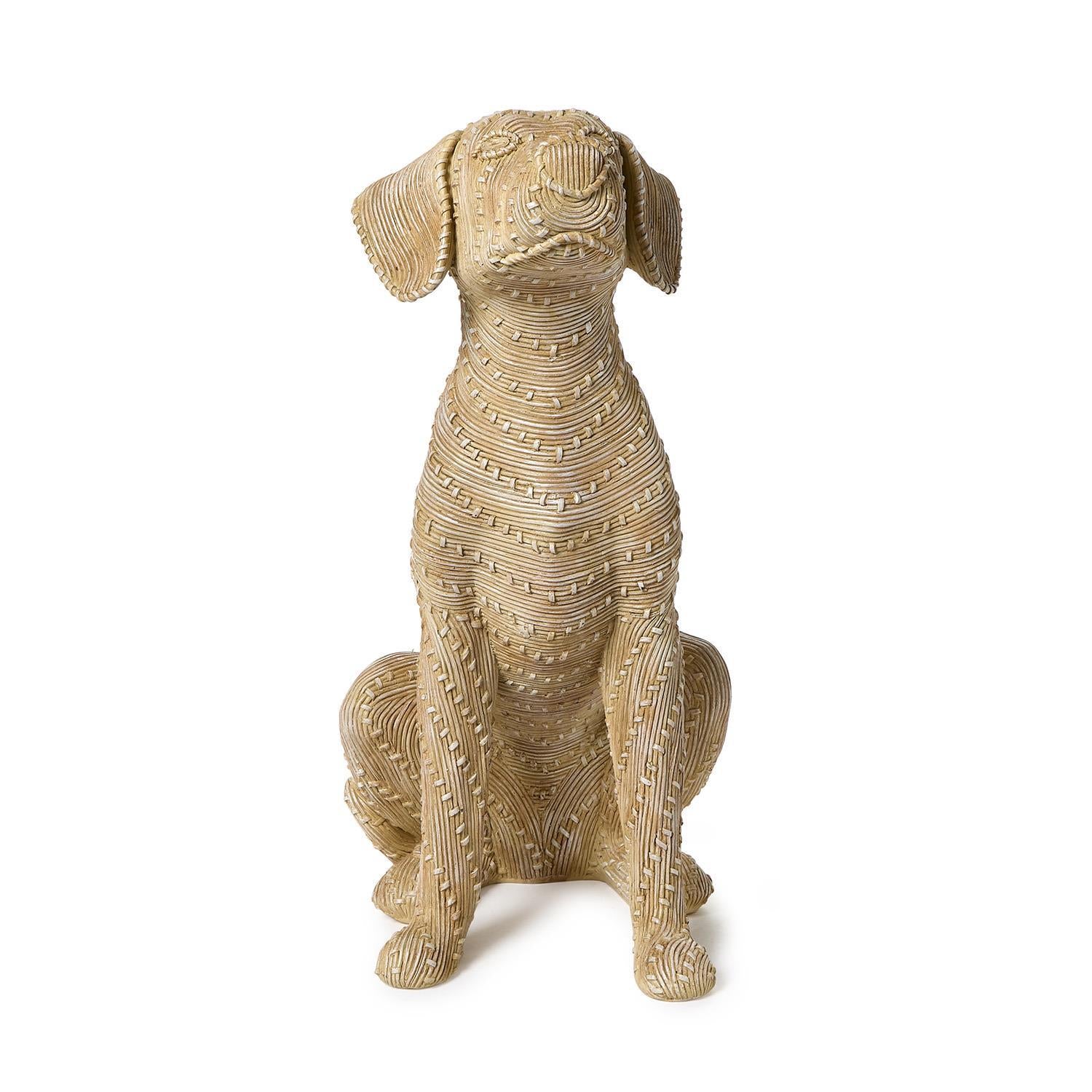 Basket Weave Pattern Sitting Dog Sculpture
