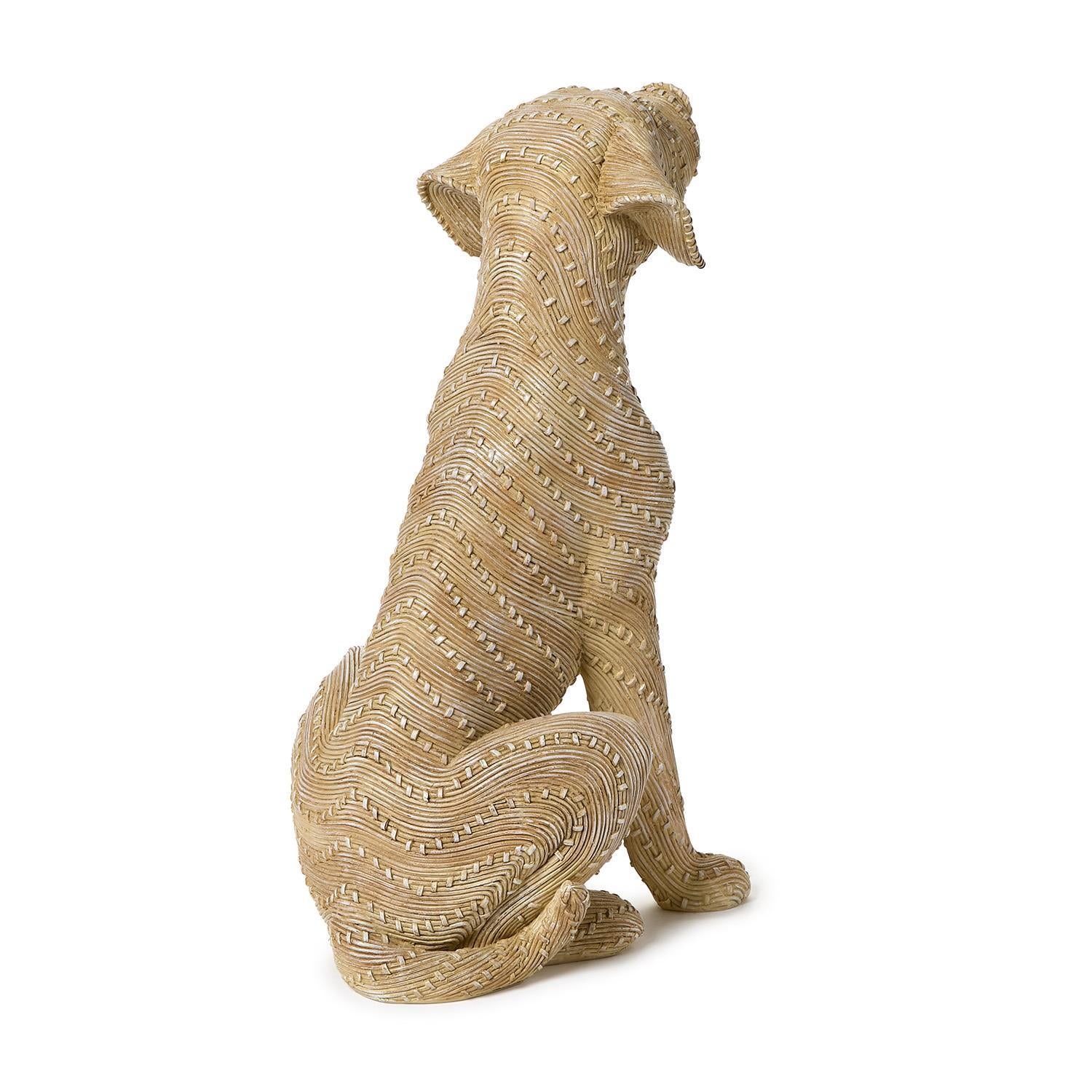 Basket Weave Pattern Sitting Dog Sculpture