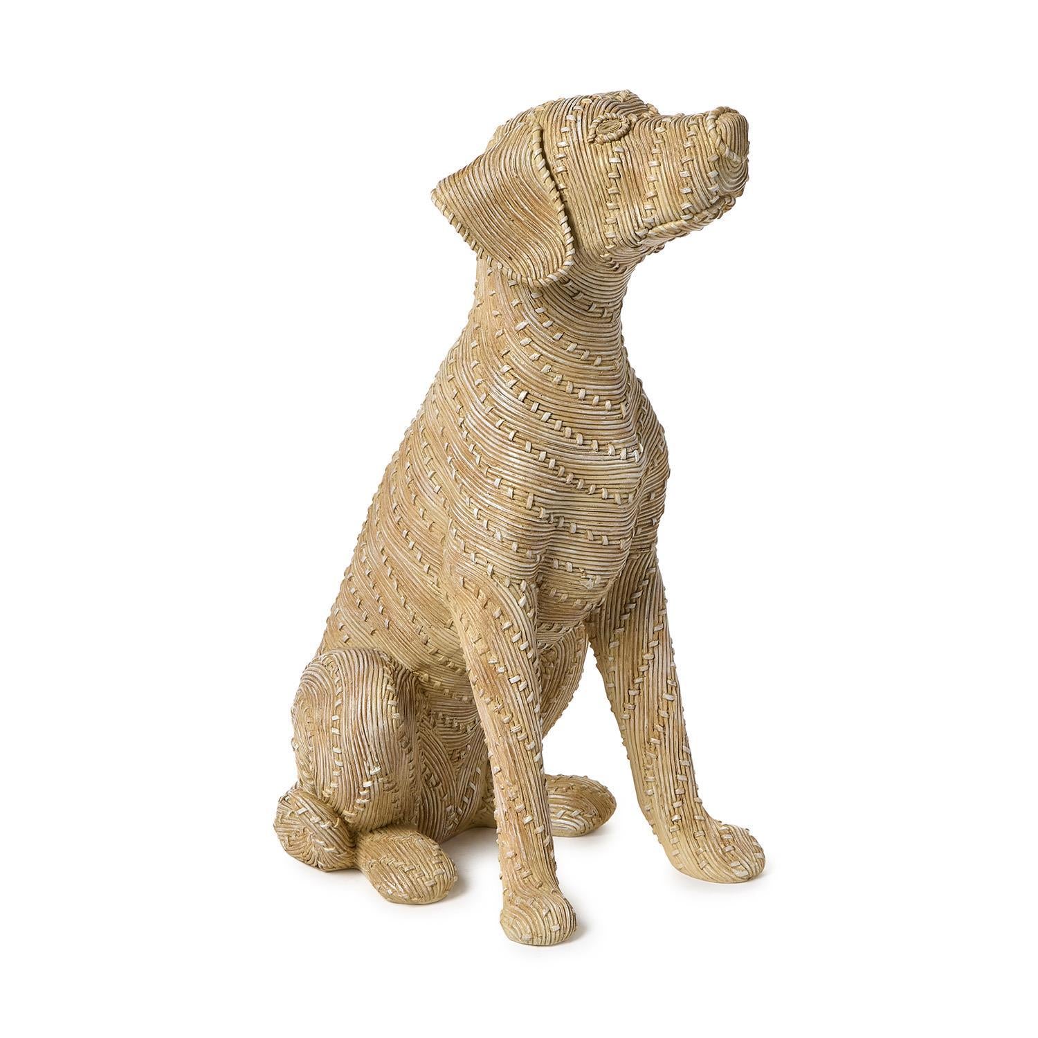 Basket Weave Pattern Sitting Dog Sculpture