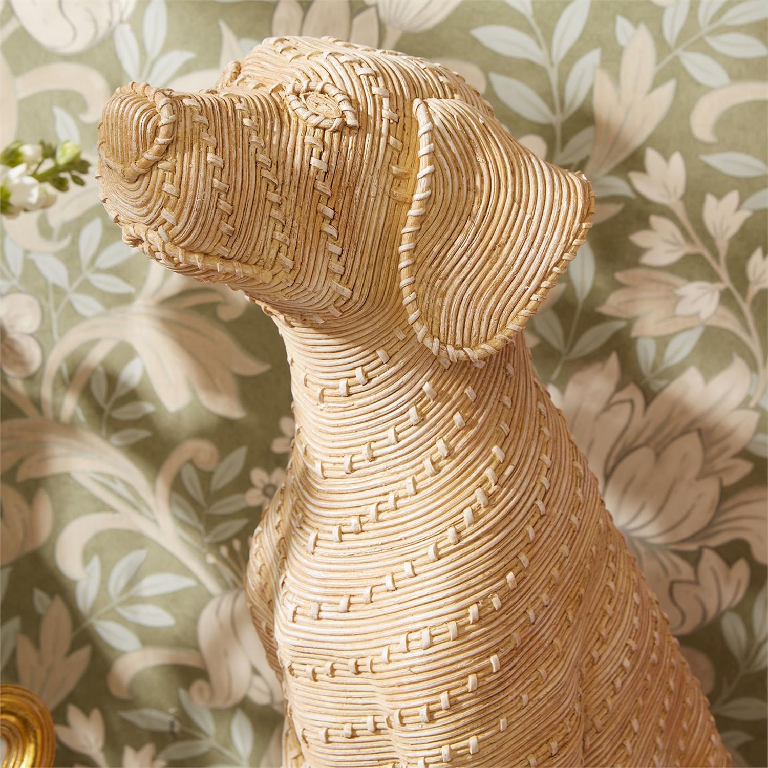 Basket Weave Pattern Sitting Dog Sculpture
