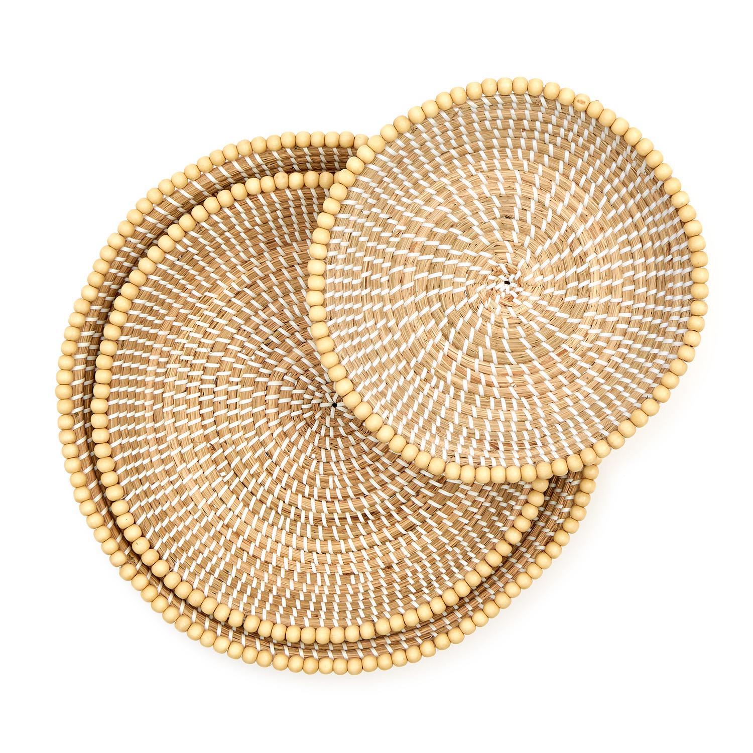 Natural Seagrass Round Tray Set of 3