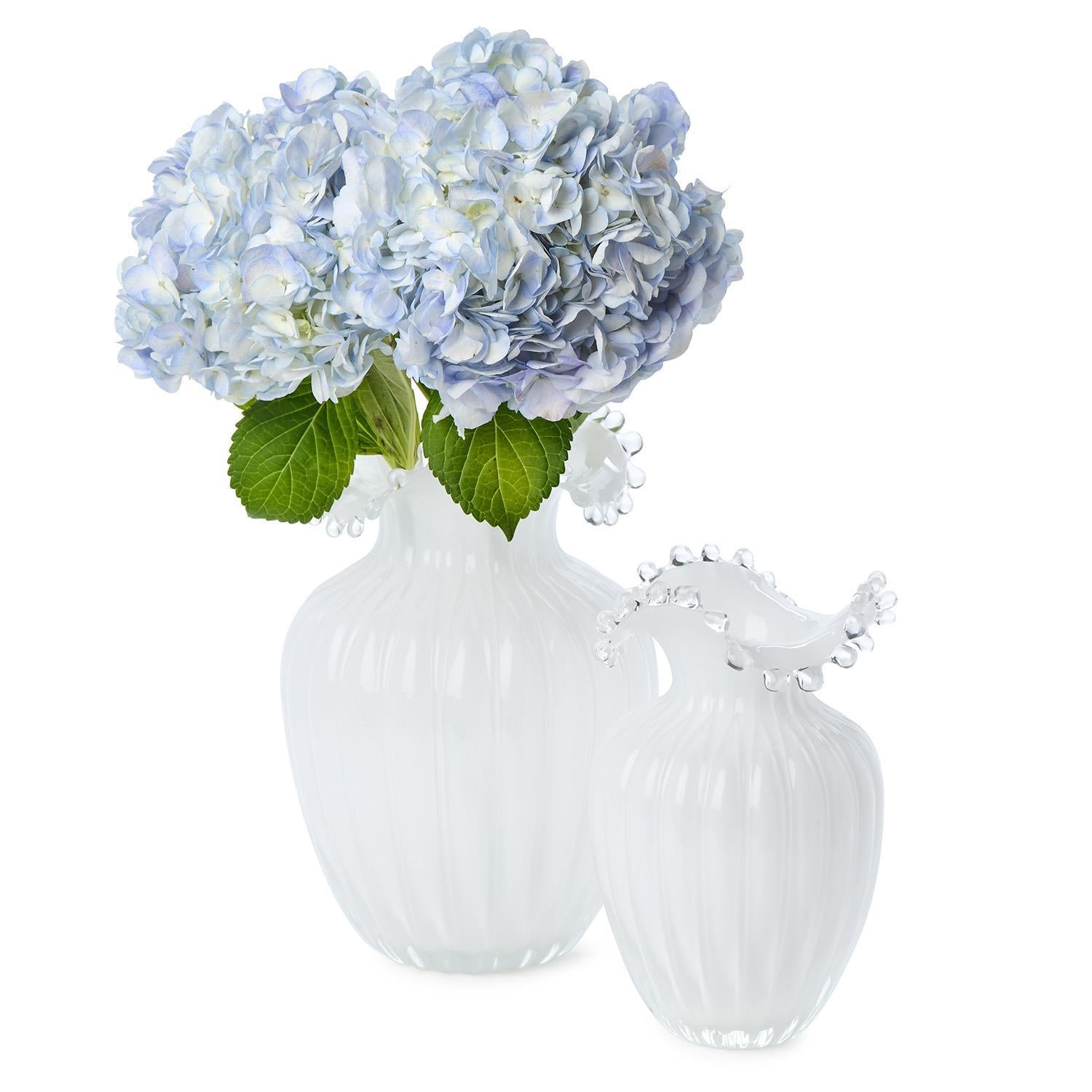 Glass Pearl White Vase Set of 2