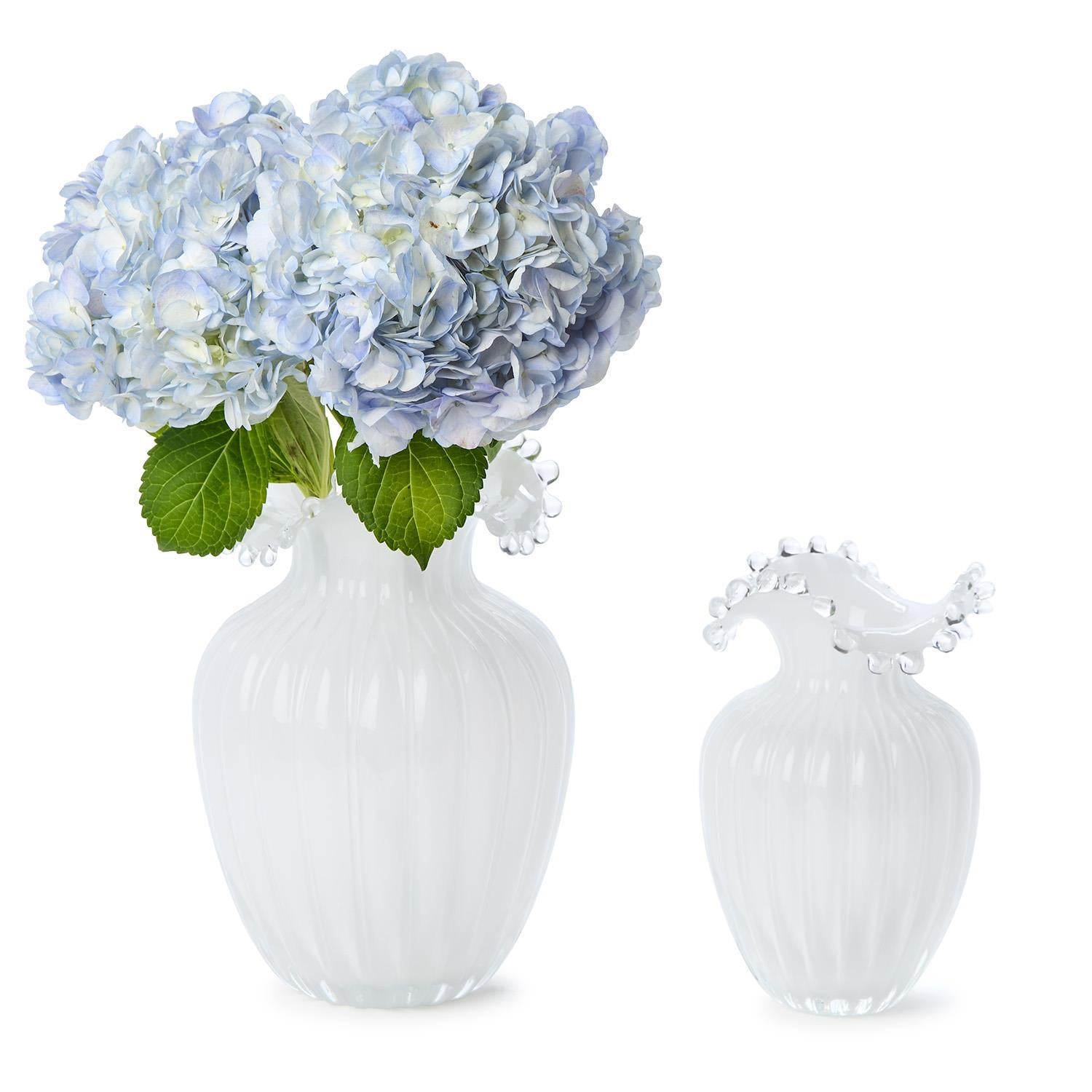 Glass Pearl White Vase Set of 2