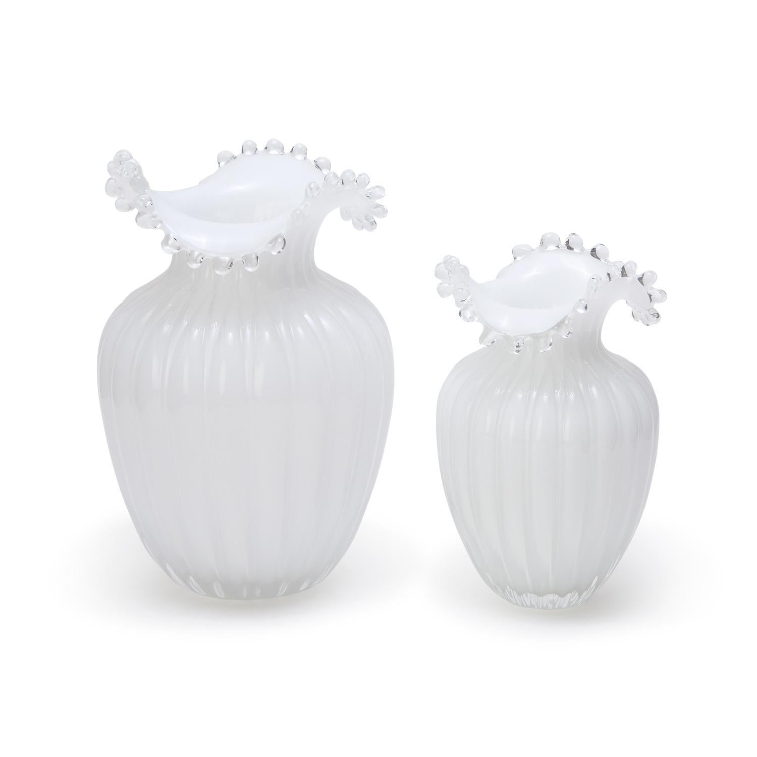 Glass Pearl White Vase Set of 2