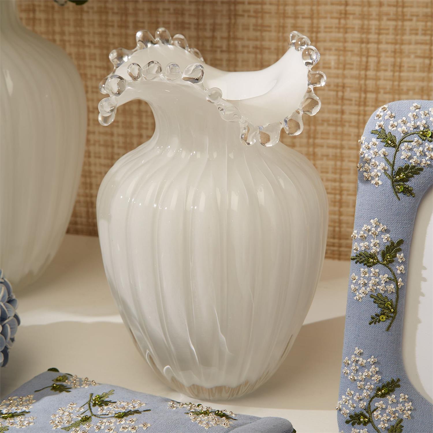 Glass Pearl White Vase Set of 2