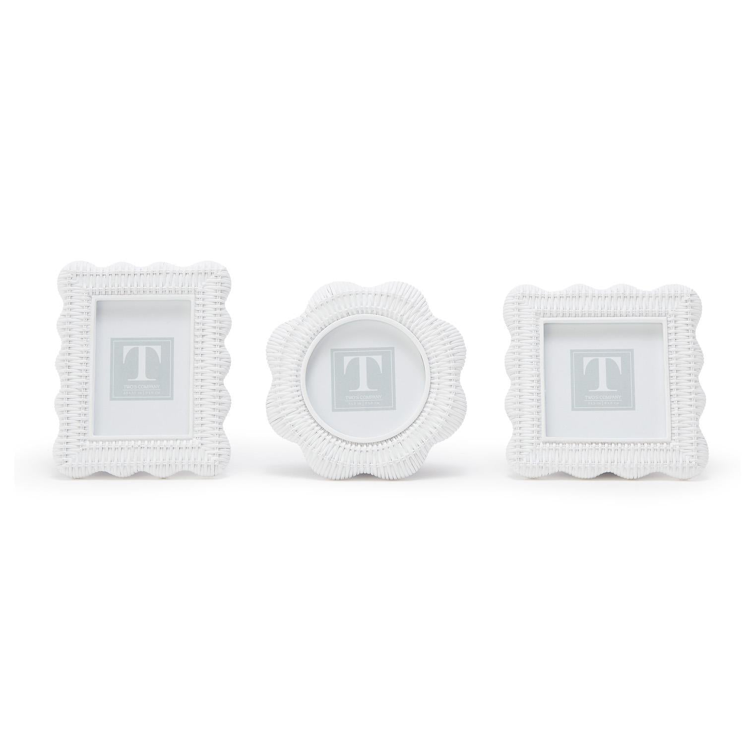 Scalloped Rattan Weave Frame Set of 3