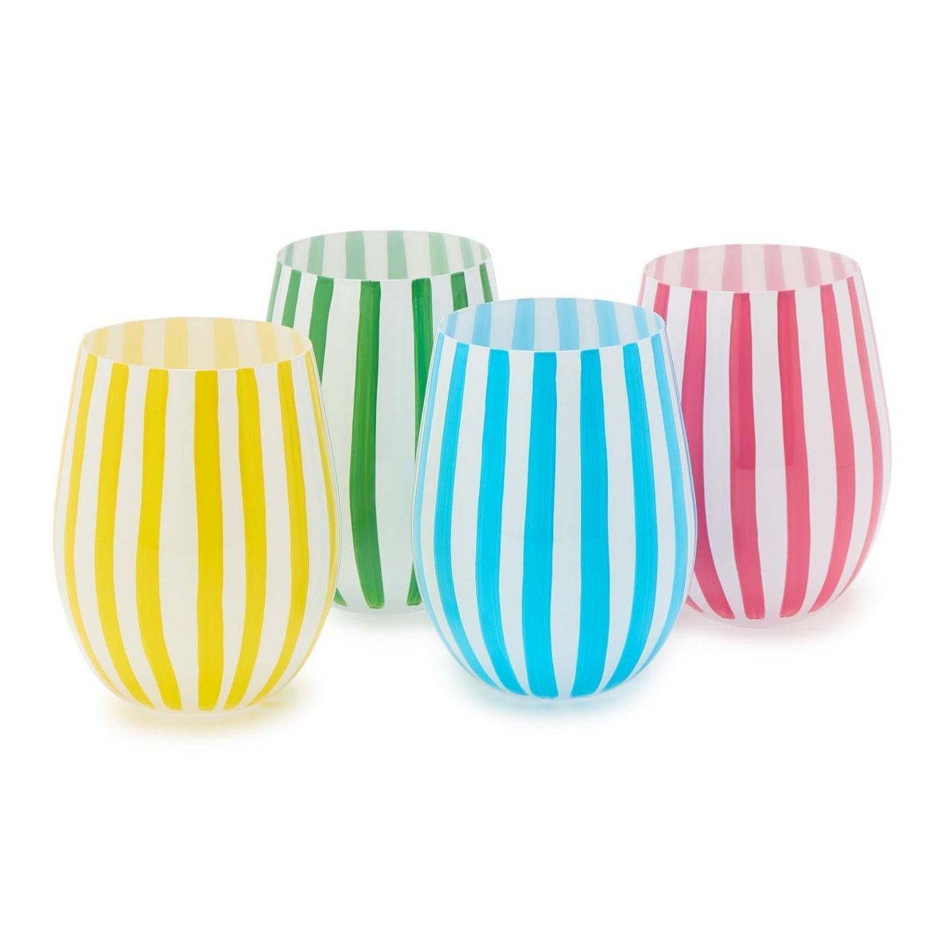 Stripe Hand-Painted Stemless Wine Glass Set of 4