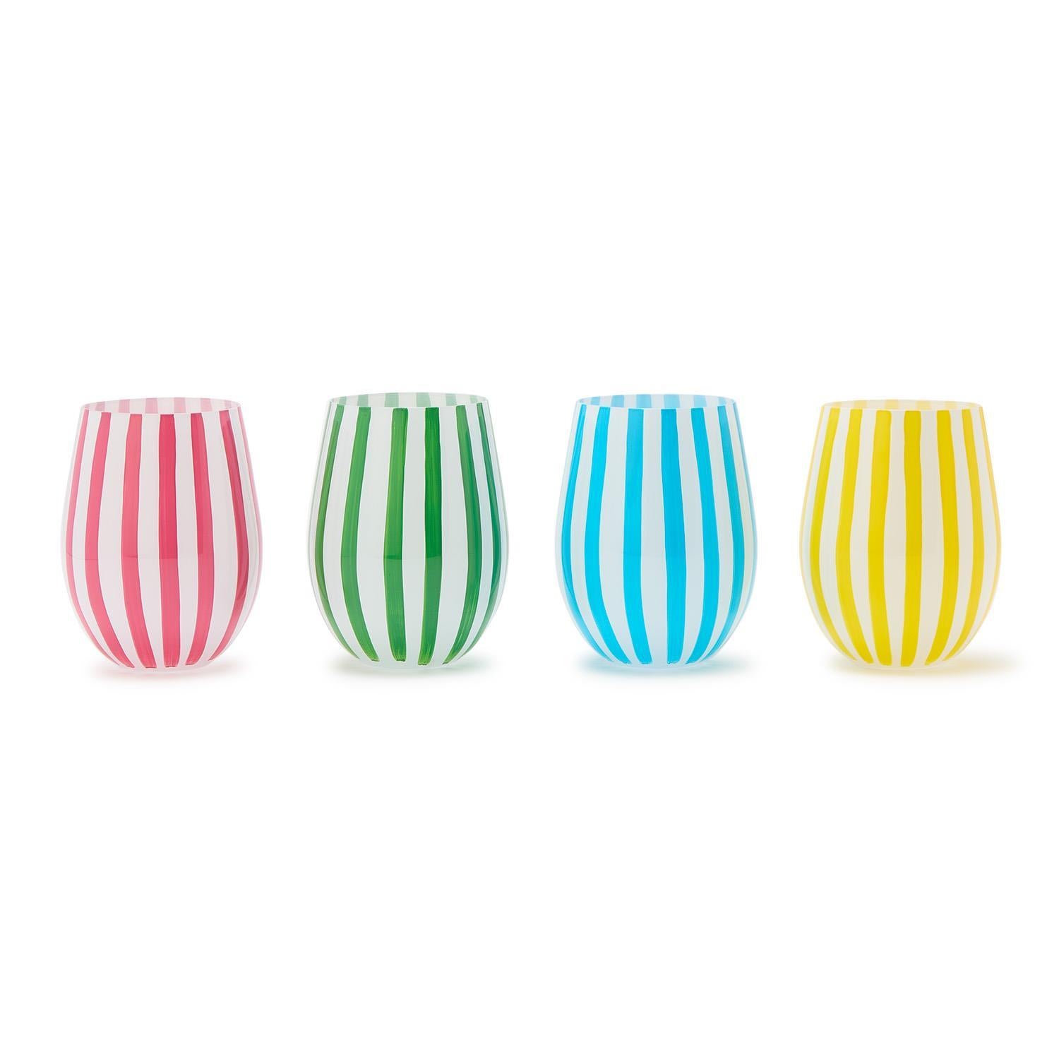 Stripe Hand-Painted Stemless Wine Glass Set of 4