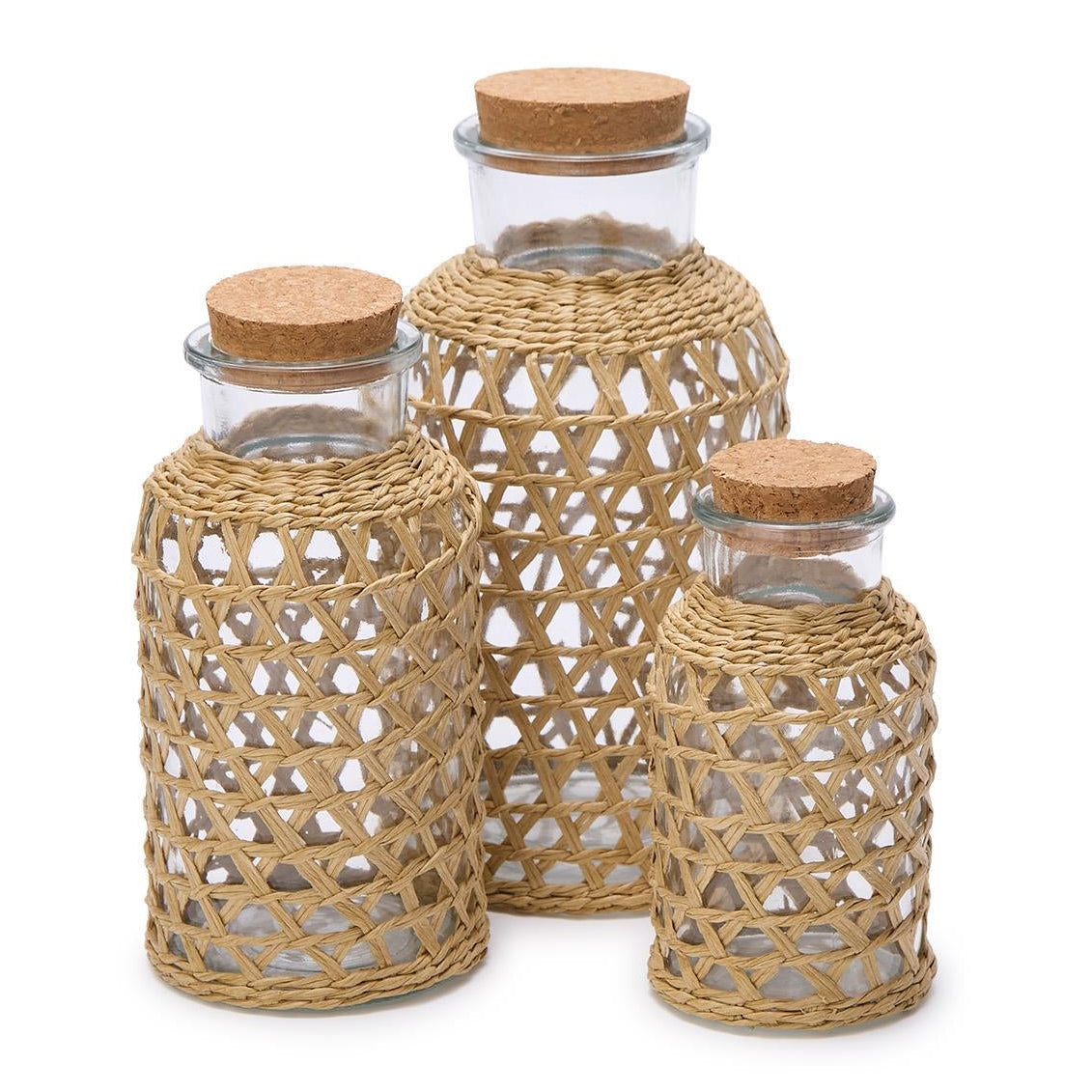 Natural Lattice Wrapped Decorative Jar Set of 3