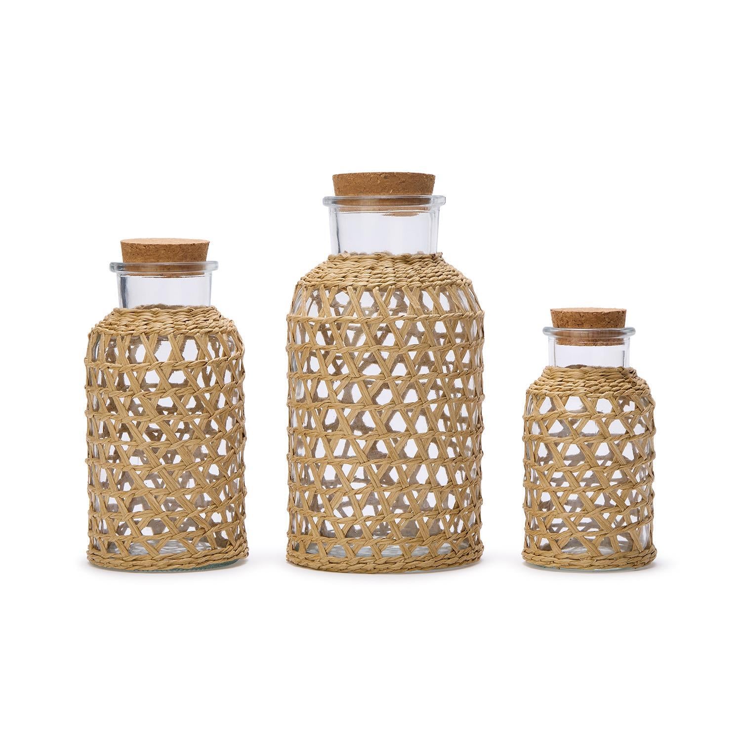 Natural Lattice Wrapped Decorative Jar Set of 3