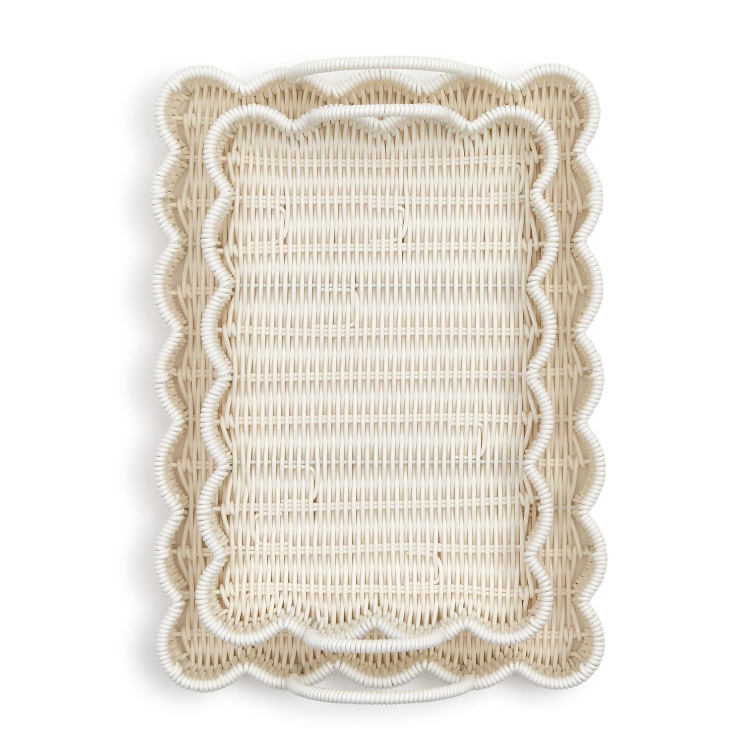 All Weather Wicker Scalloped Edge Serving Tray Set of 2