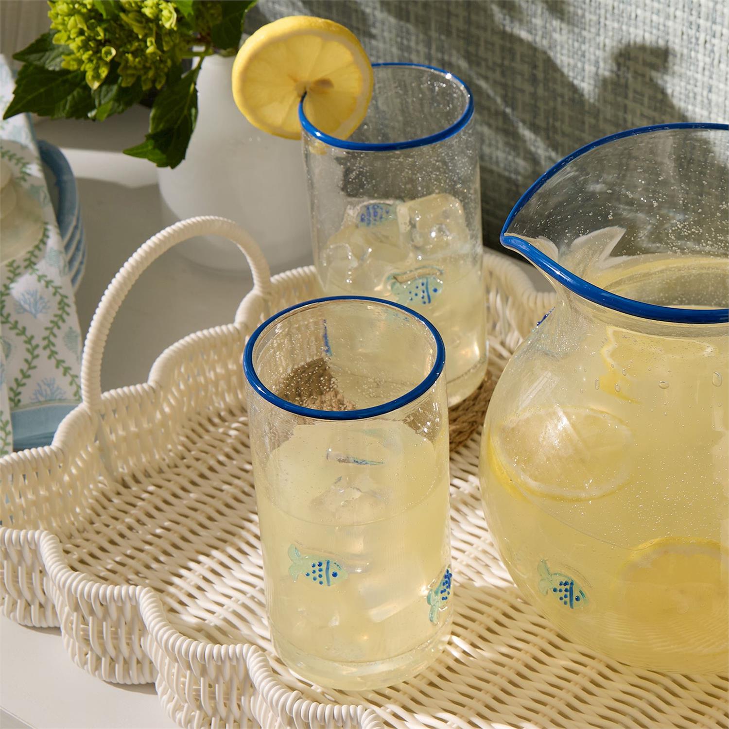 All Weather Wicker Scalloped Edge Serving Tray Set of 2