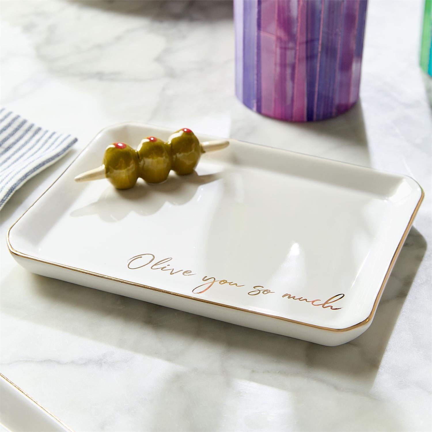 Olive Icon Trinket Tray with Saying in Gift Box