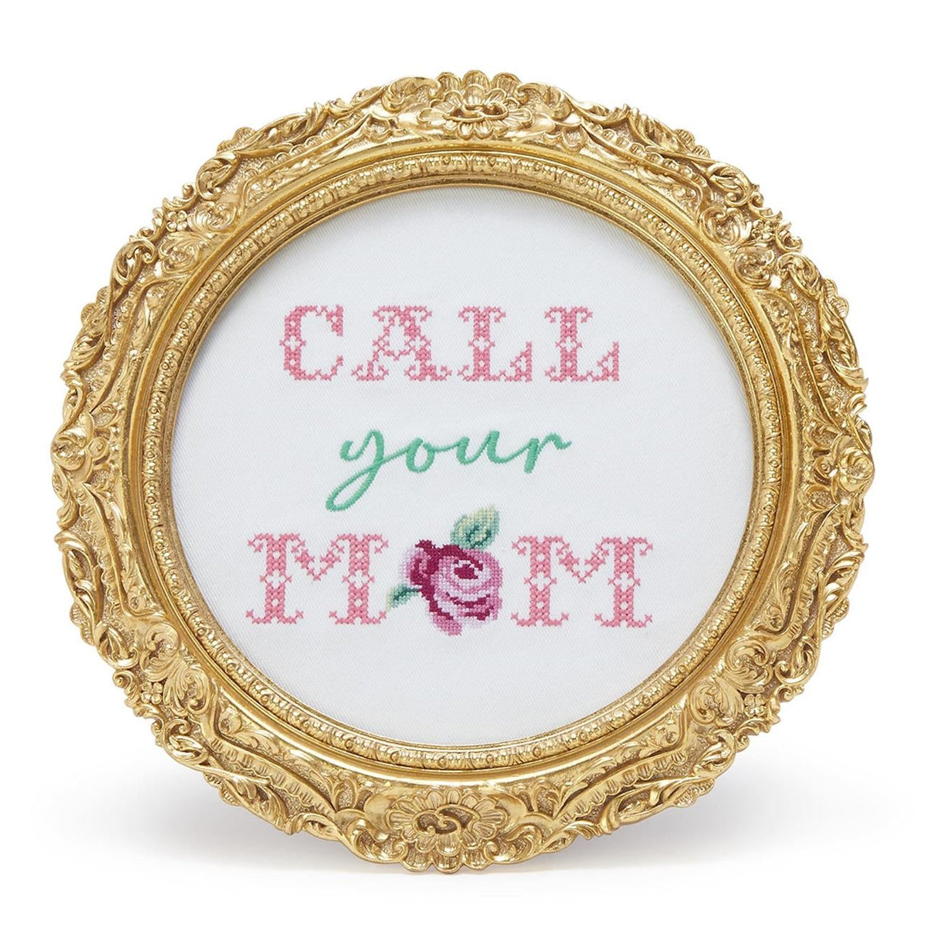 Call Your Mom Embroidered Cross Stitch Framed Wall Art