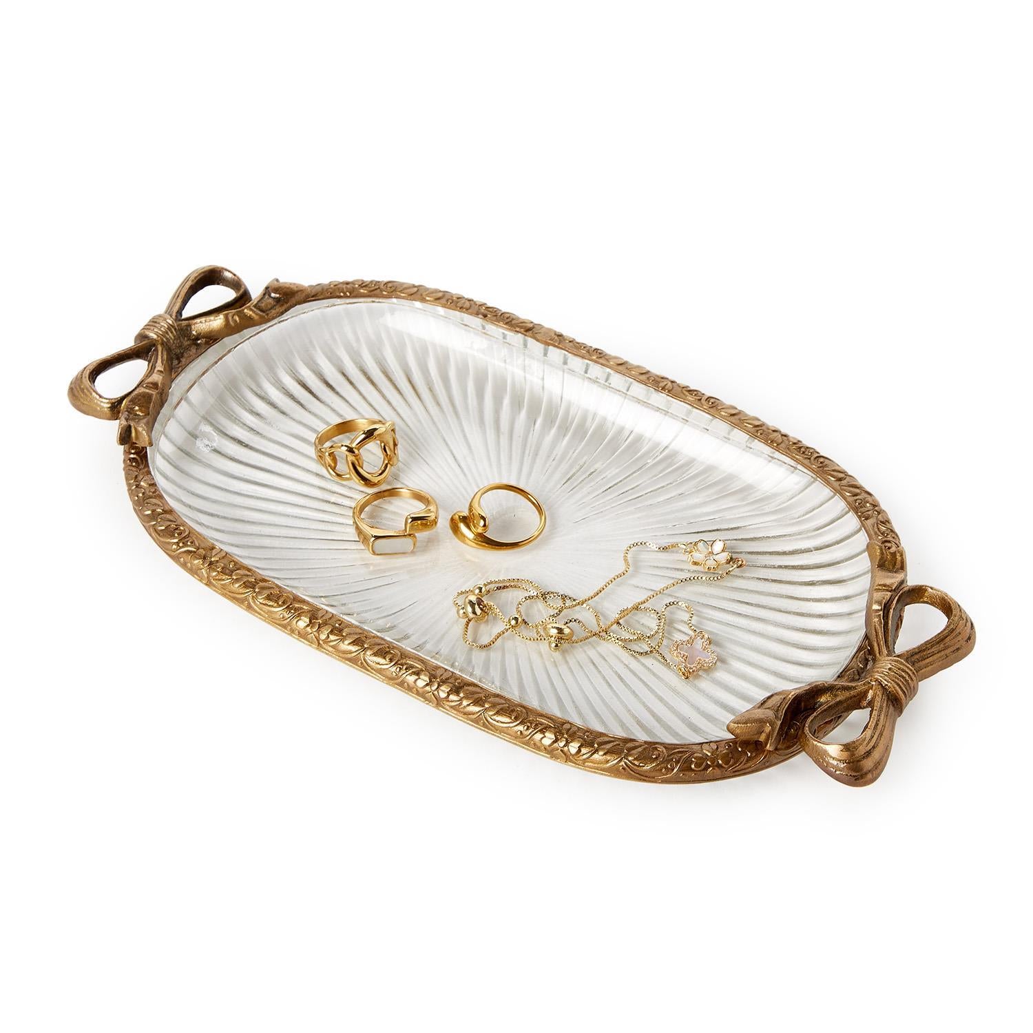 Bow Antiqued Gold Tray