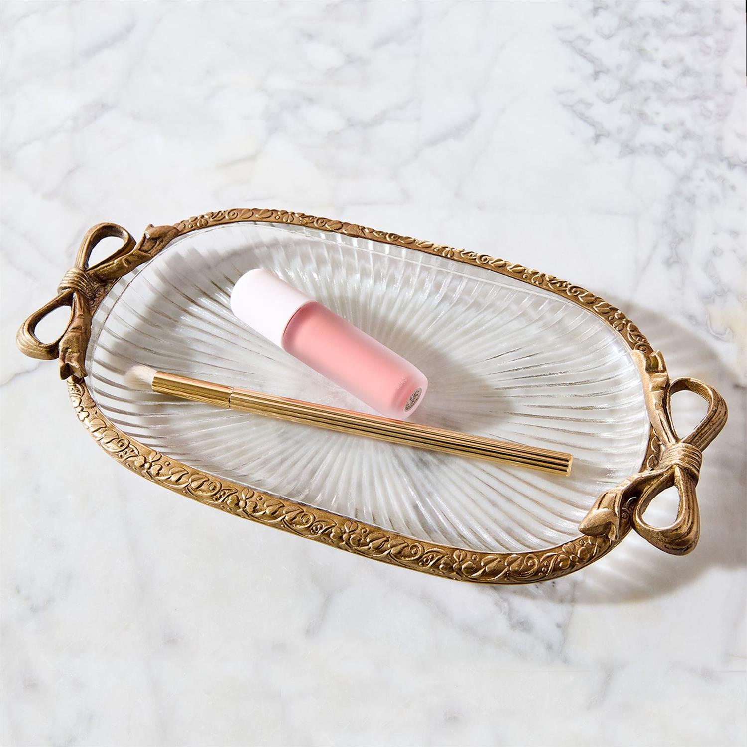 Bow Antiqued Gold Tray